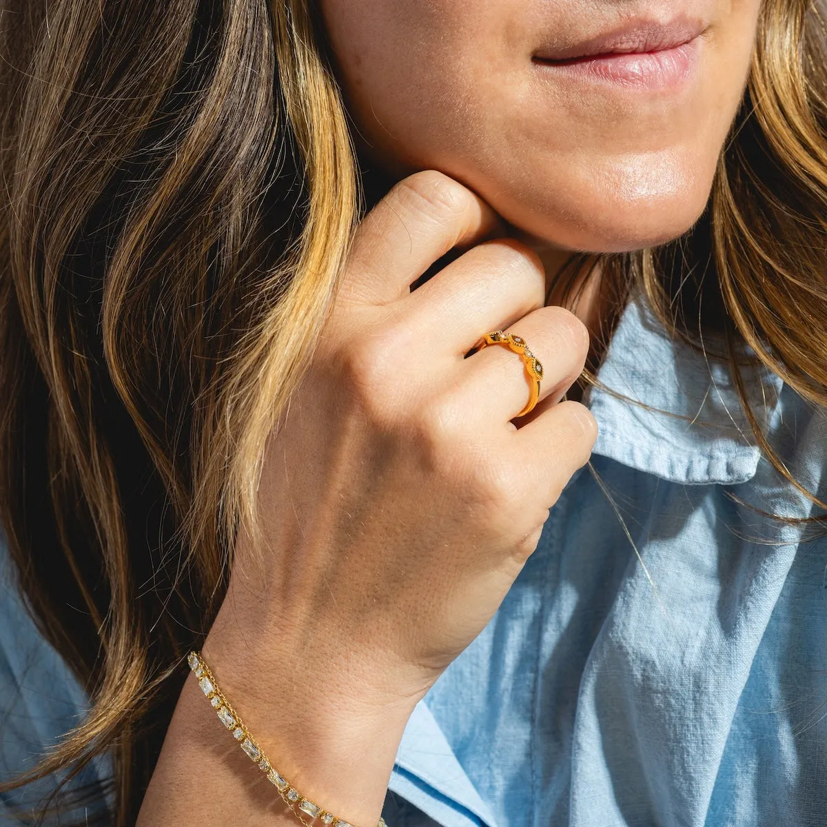 Diamond Evil Eye Stacking Ring