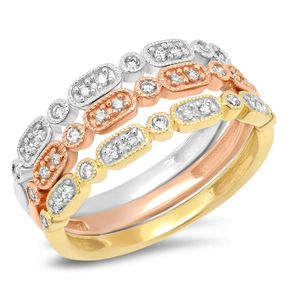 Diamond Rectangle Circle Stackable 3 Band Set