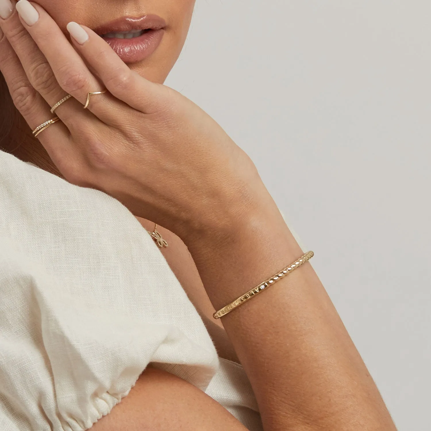 Diamond Solitaire Engravable Twist Name Cuff