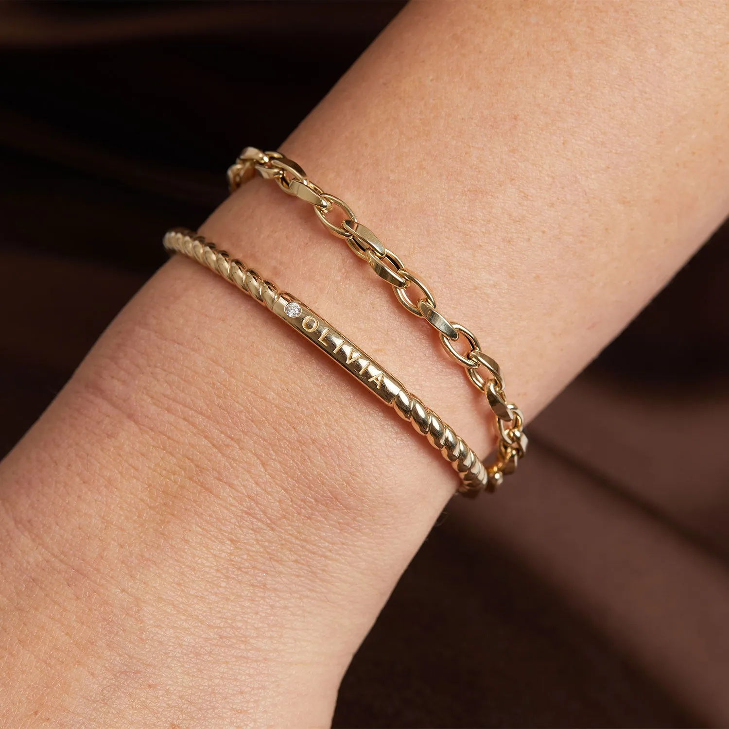 Diamond Solitaire Engravable Twist Name Cuff