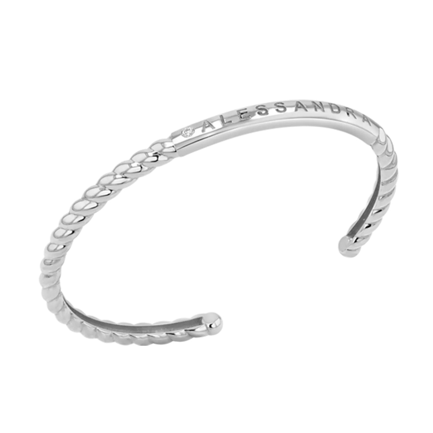 Diamond Solitaire Engravable Twist Name Cuff
