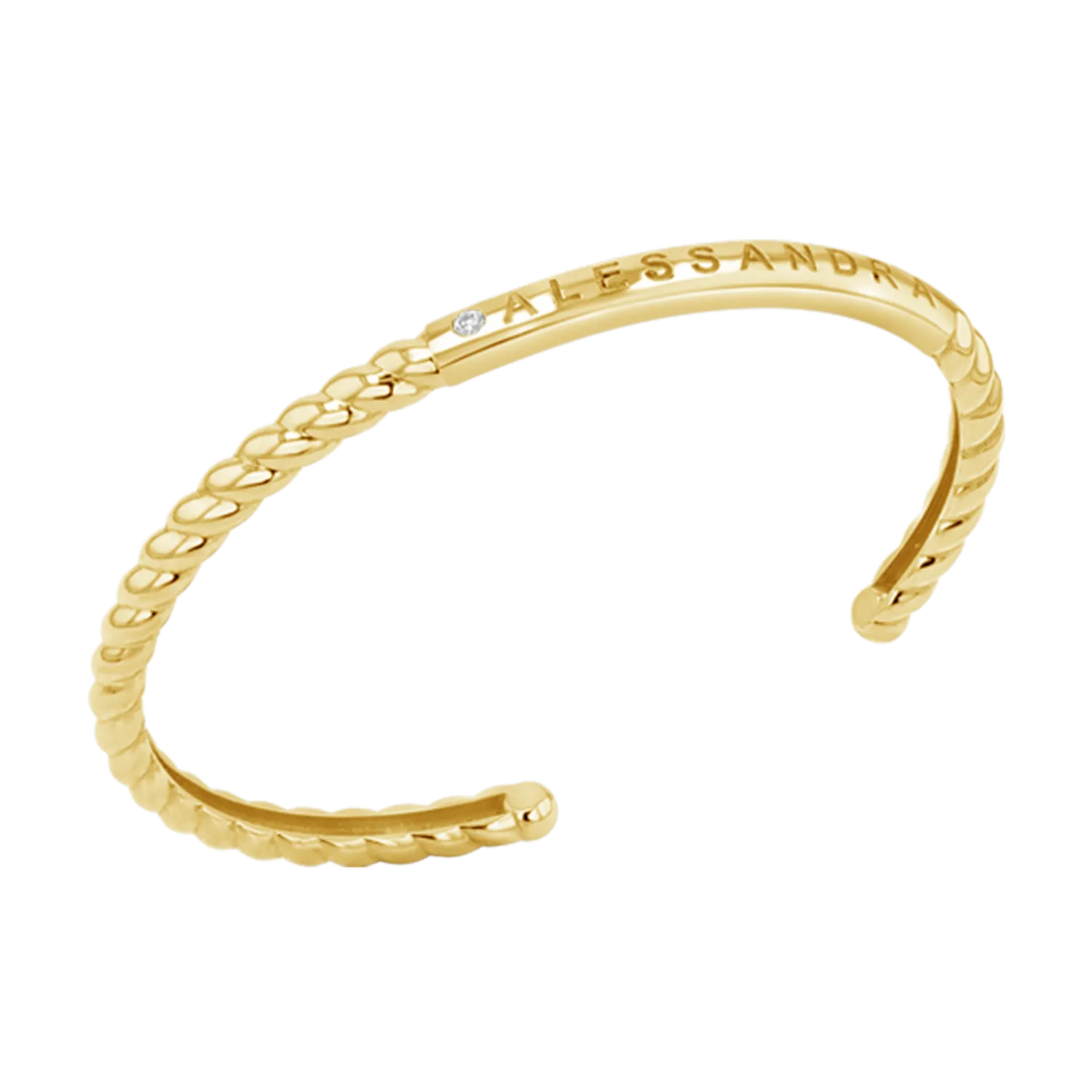 Diamond Solitaire Engravable Twist Name Cuff