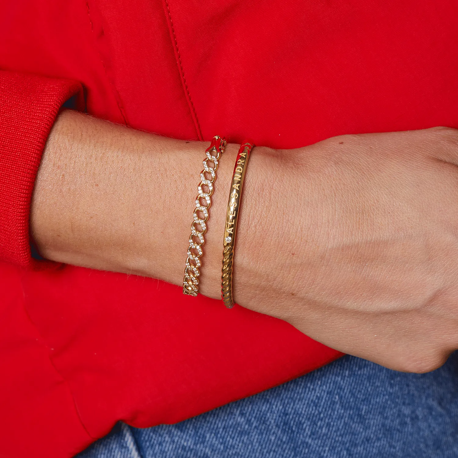 Diamond Solitaire Engravable Twist Name Cuff