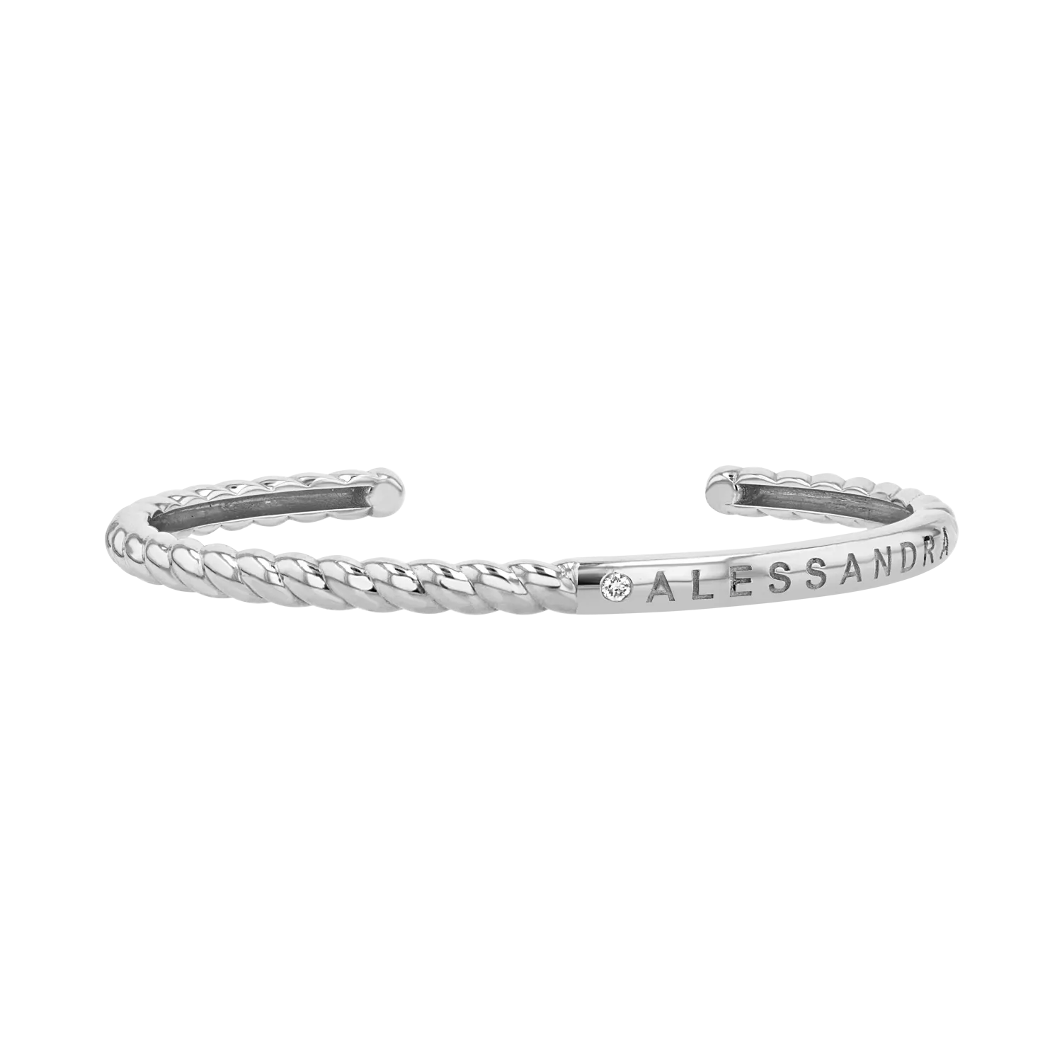 Diamond Solitaire Engravable Twist Name Cuff