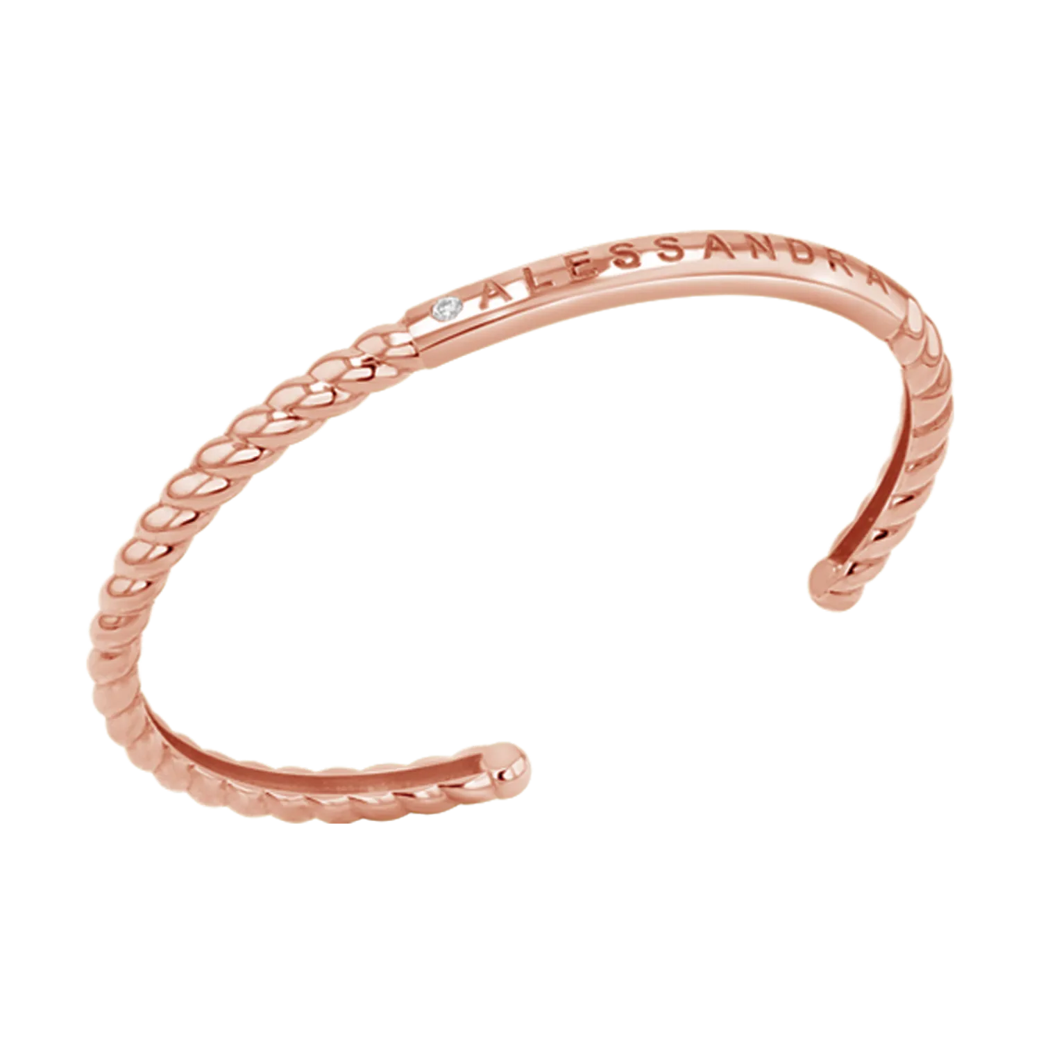 Diamond Solitaire Engravable Twist Name Cuff