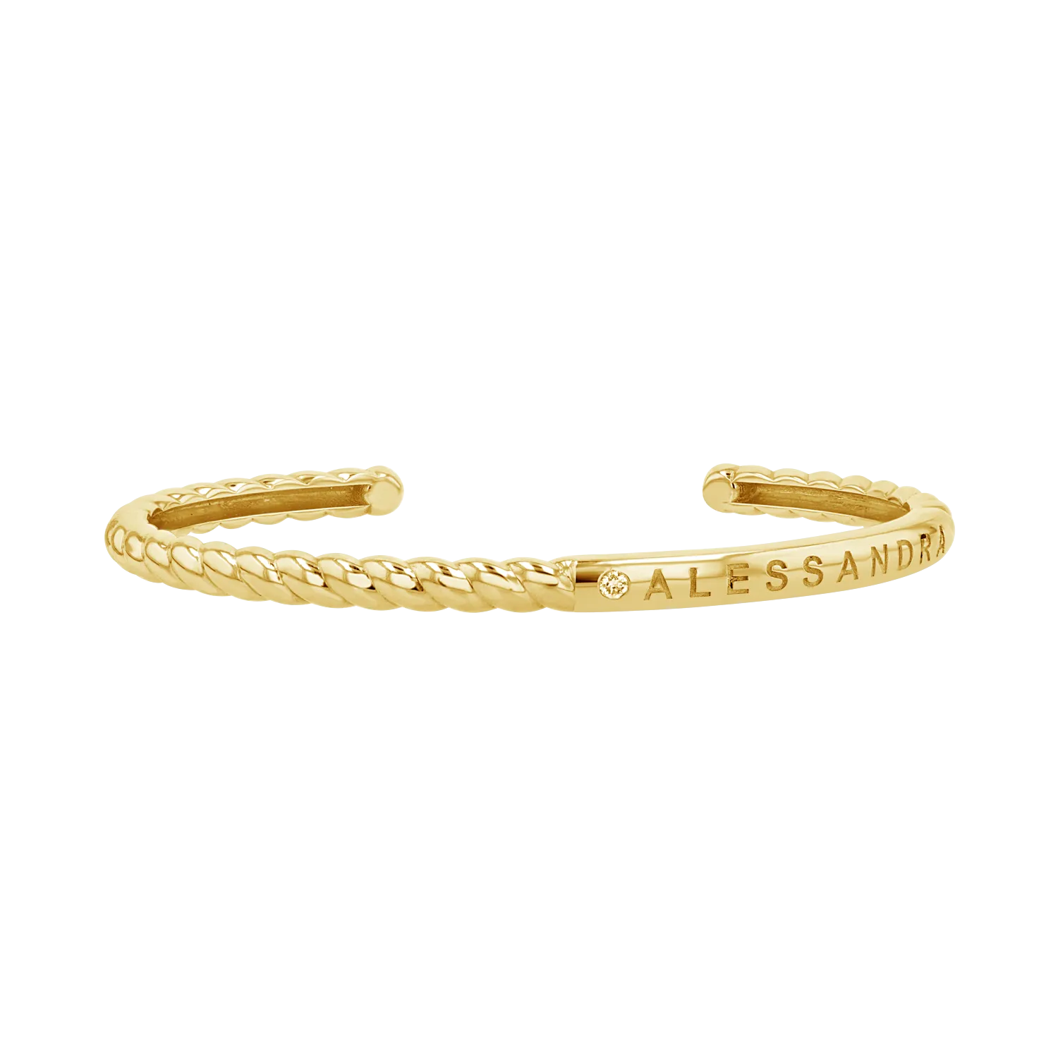 Diamond Solitaire Engravable Twist Name Cuff