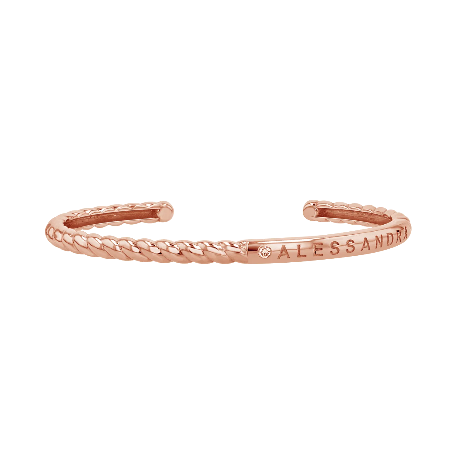 Diamond Solitaire Engravable Twist Name Cuff