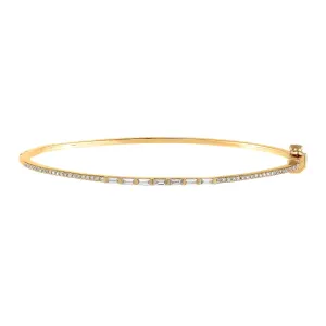 Diamond Thin Baguette X Pavé Bangle 14K