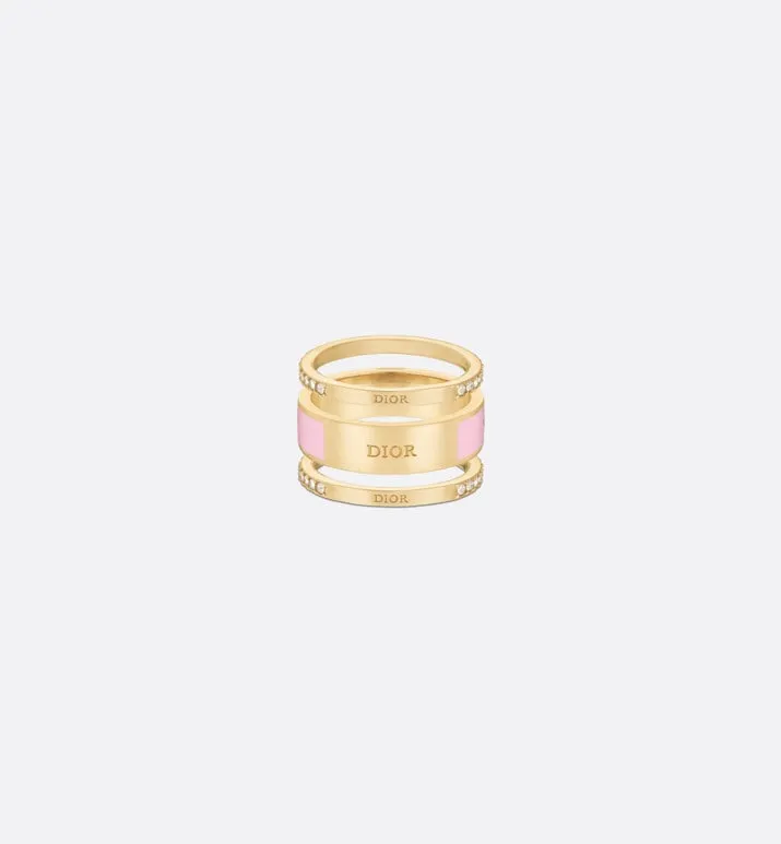 Dior Code Ring Set • Gold-Finish Metal, Silver-Tone Crystals and Melocoton Pink Lacquer