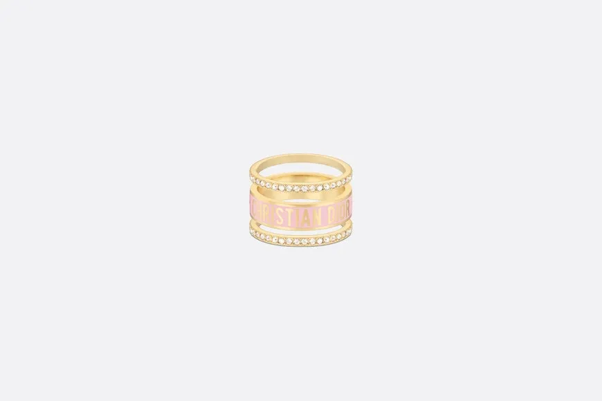 Dior Code Ring Set • Gold-Finish Metal, Silver-Tone Crystals and Melocoton Pink Lacquer