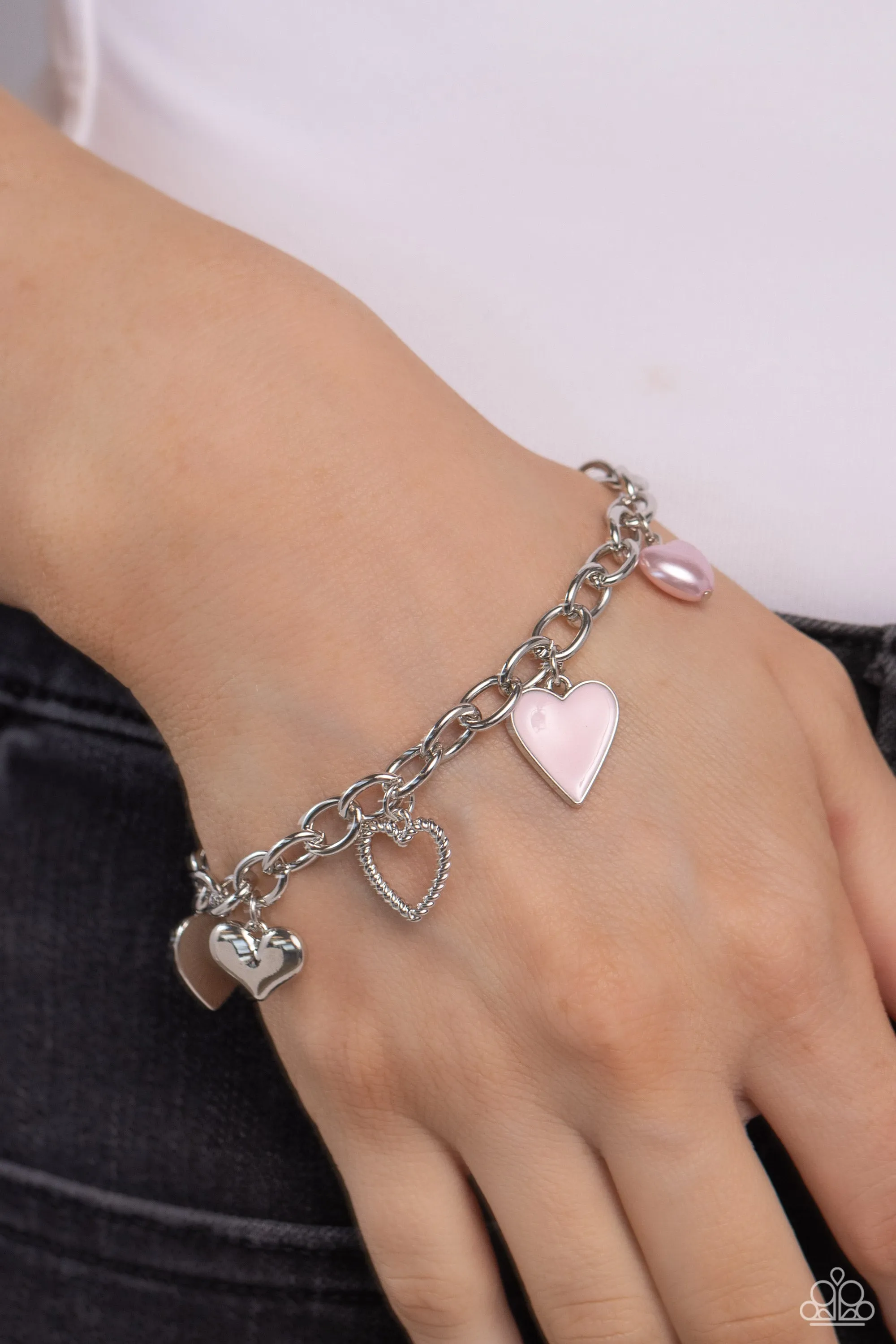 Diverse Dalliance - Pink - Painted Heart Charm Paparazzi Lobster Claw Bracelet