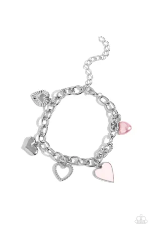 Diverse Dalliance - Pink - Painted Heart Charm Paparazzi Lobster Claw Bracelet