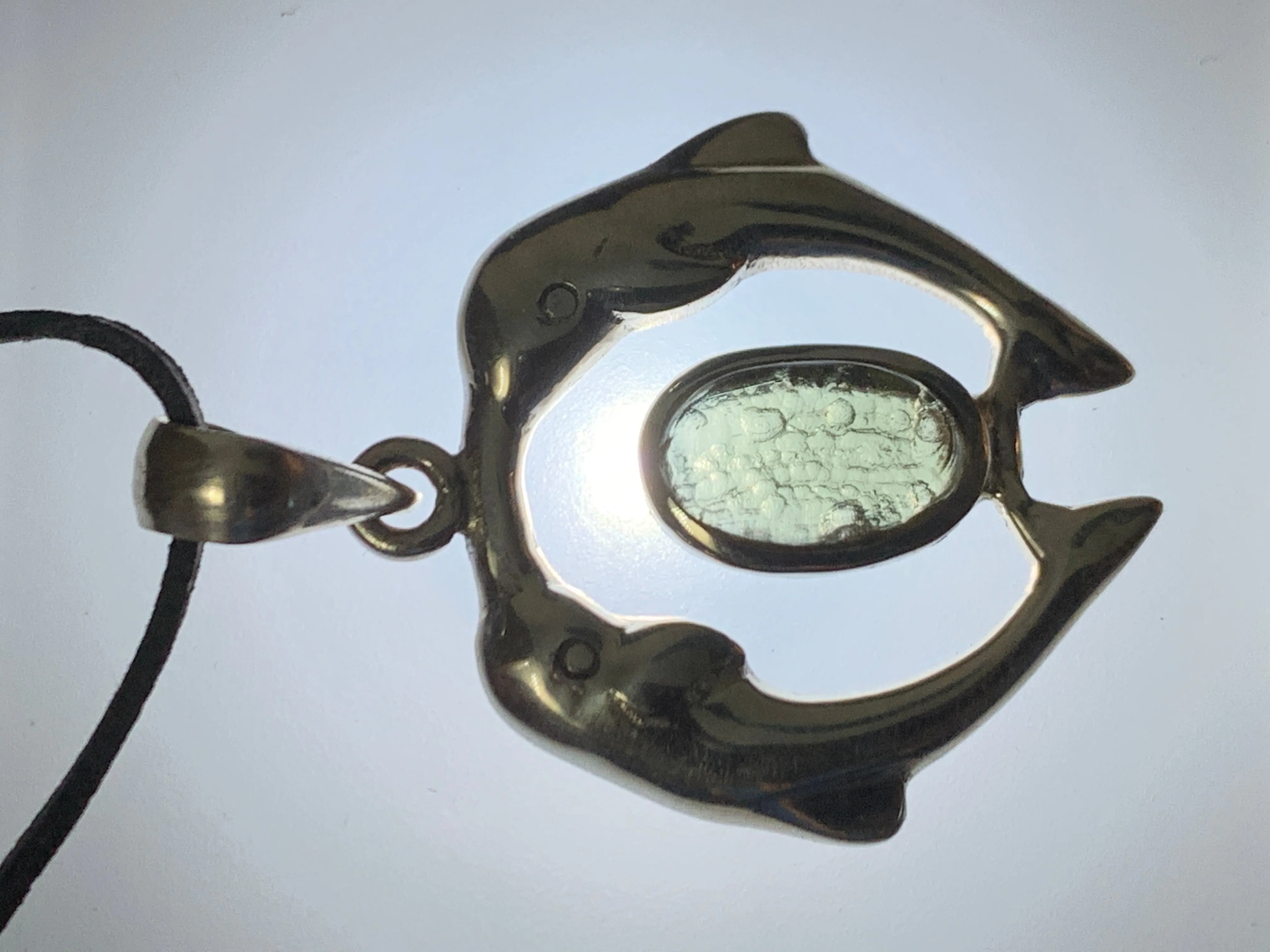 Dolphins - Sterling Silver Moldavite pendant 5.4gr