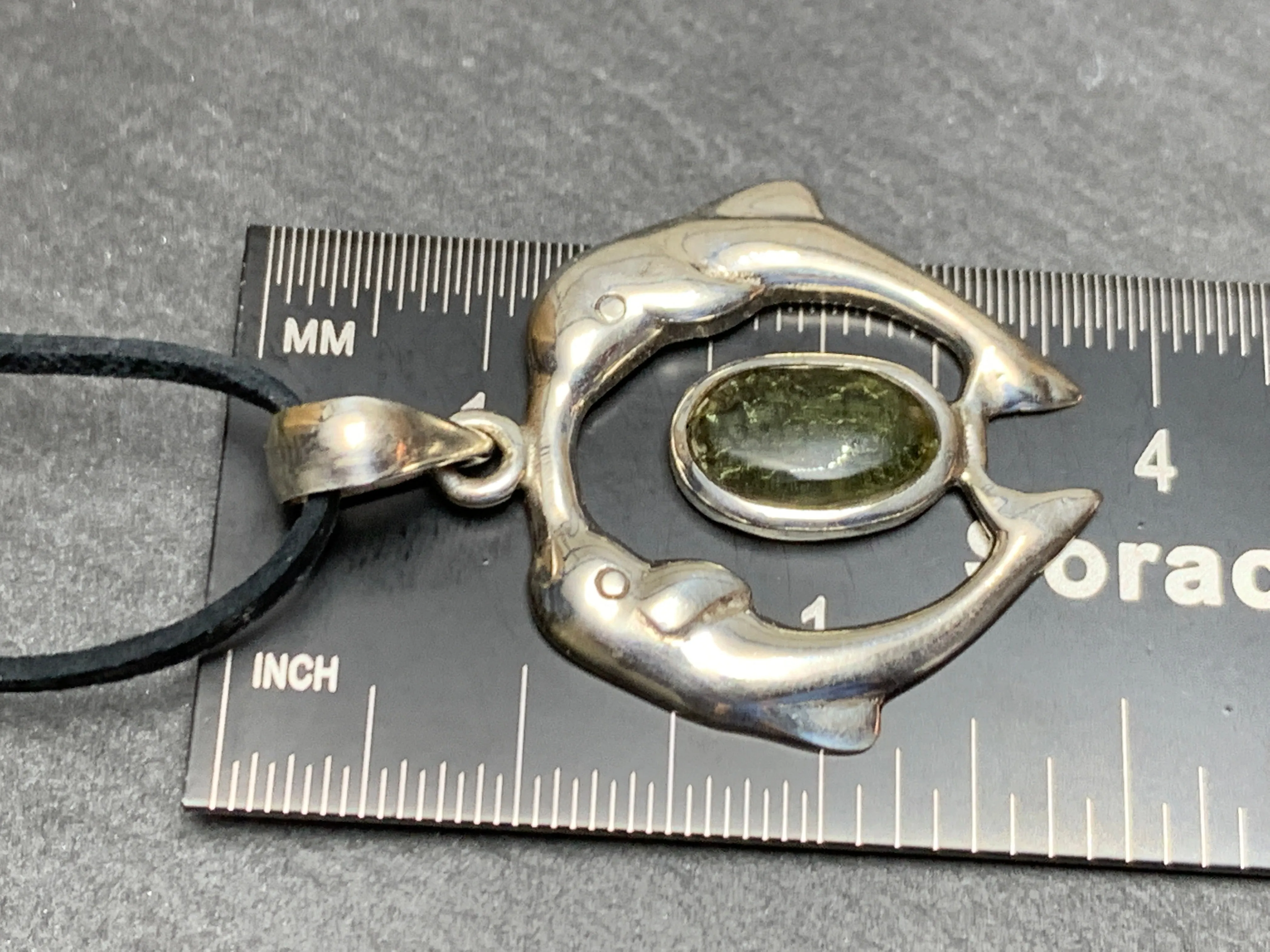 Dolphins - Sterling Silver Moldavite pendant 5.4gr