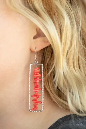 Don't QUARRY, Be Happy - Red - Stone Hammered Silver Rectangular Frame Paparazzi Fishhook Earrings