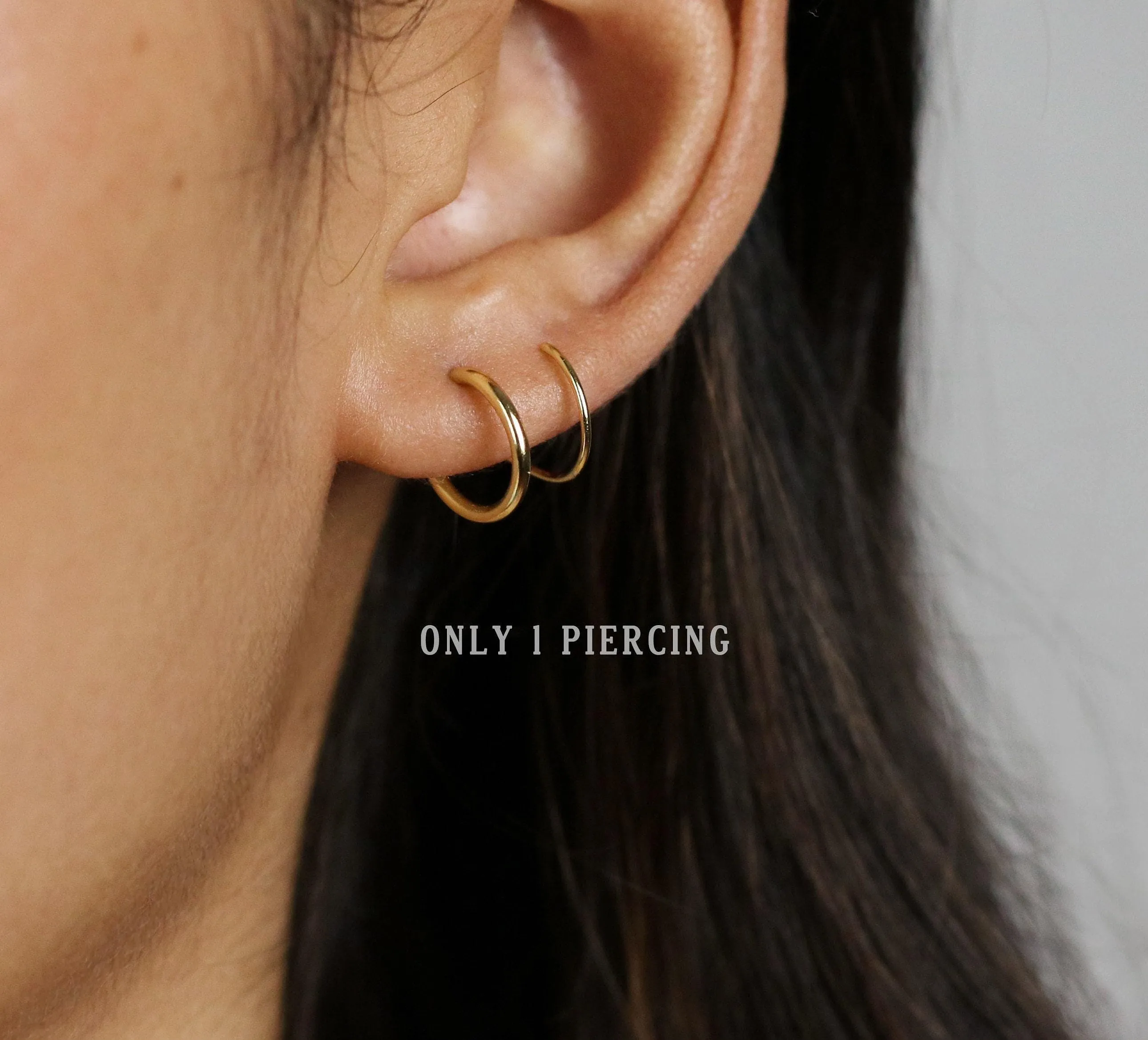 Double Hoop Earring - Only 1 Piercing needed, Unisex, Gold, Silver SHEMISLI - SH120 NOBKG LR