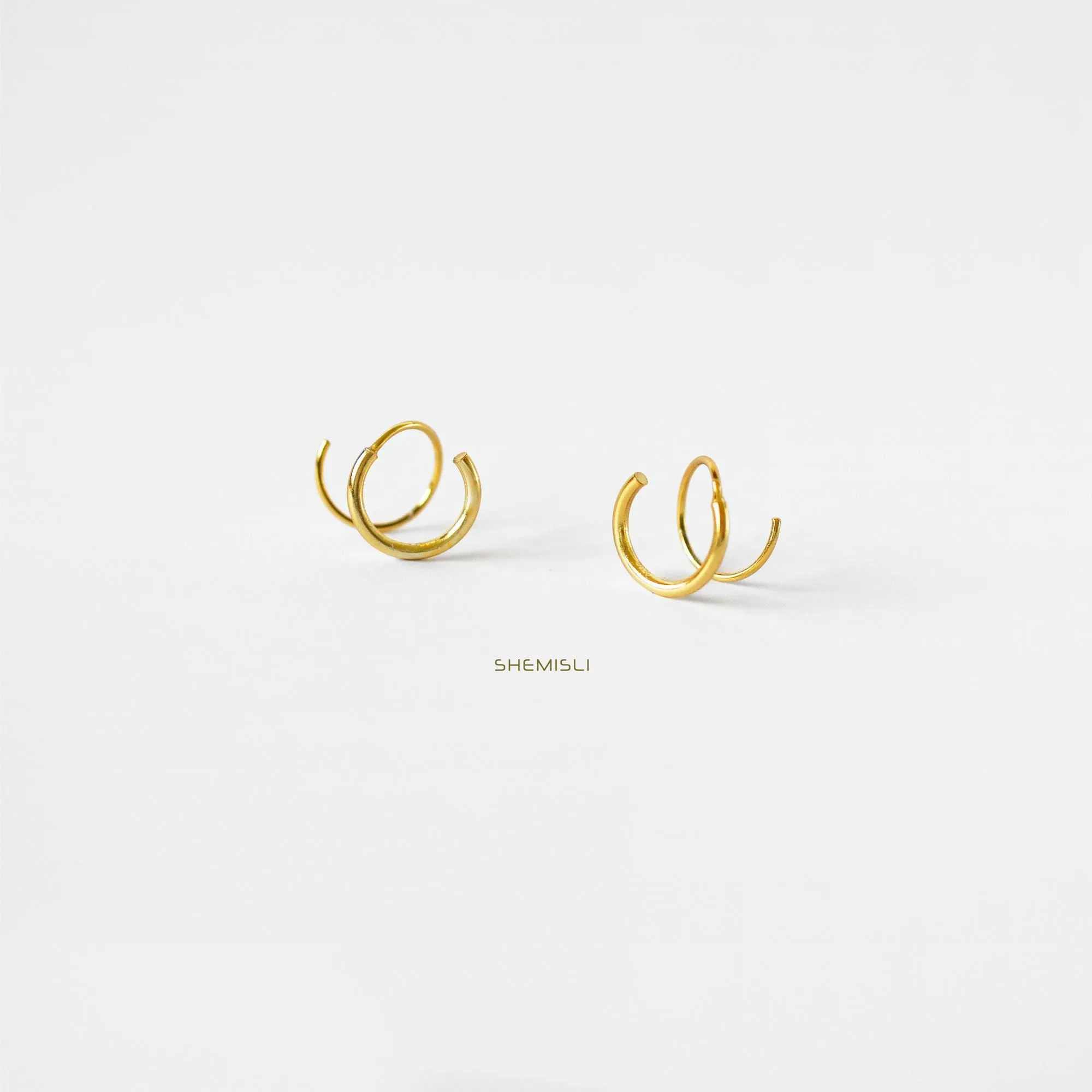 Double Hoop Earring - Only 1 Piercing needed, Unisex, Gold, Silver SHEMISLI - SH120 NOBKG LR