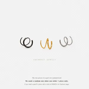 Double Hoop Earring - Only 1 Piercing needed, Unisex, Gold, Silver SHEMISLI - SH120 NOBKG LR