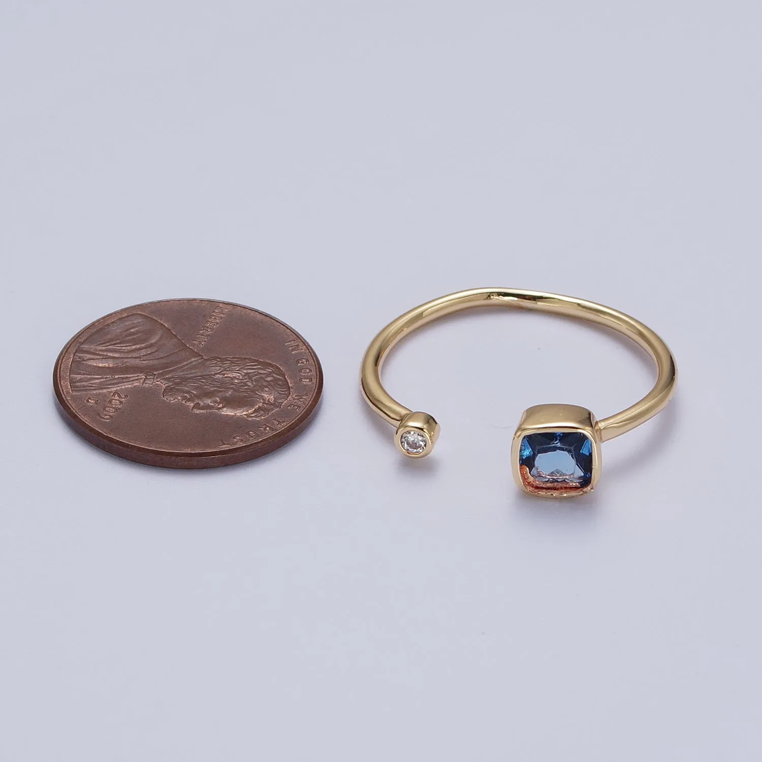 Double Mini CZ Cube Cubic Zirconia CZ Open Adjustable Gold Ring | Y-468 ~ Y-474