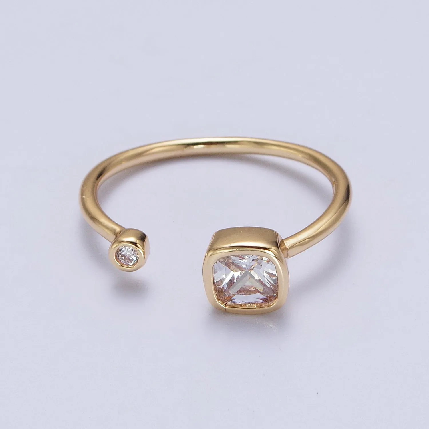 Double Mini CZ Cube Cubic Zirconia CZ Open Adjustable Gold Ring | Y-468 ~ Y-474
