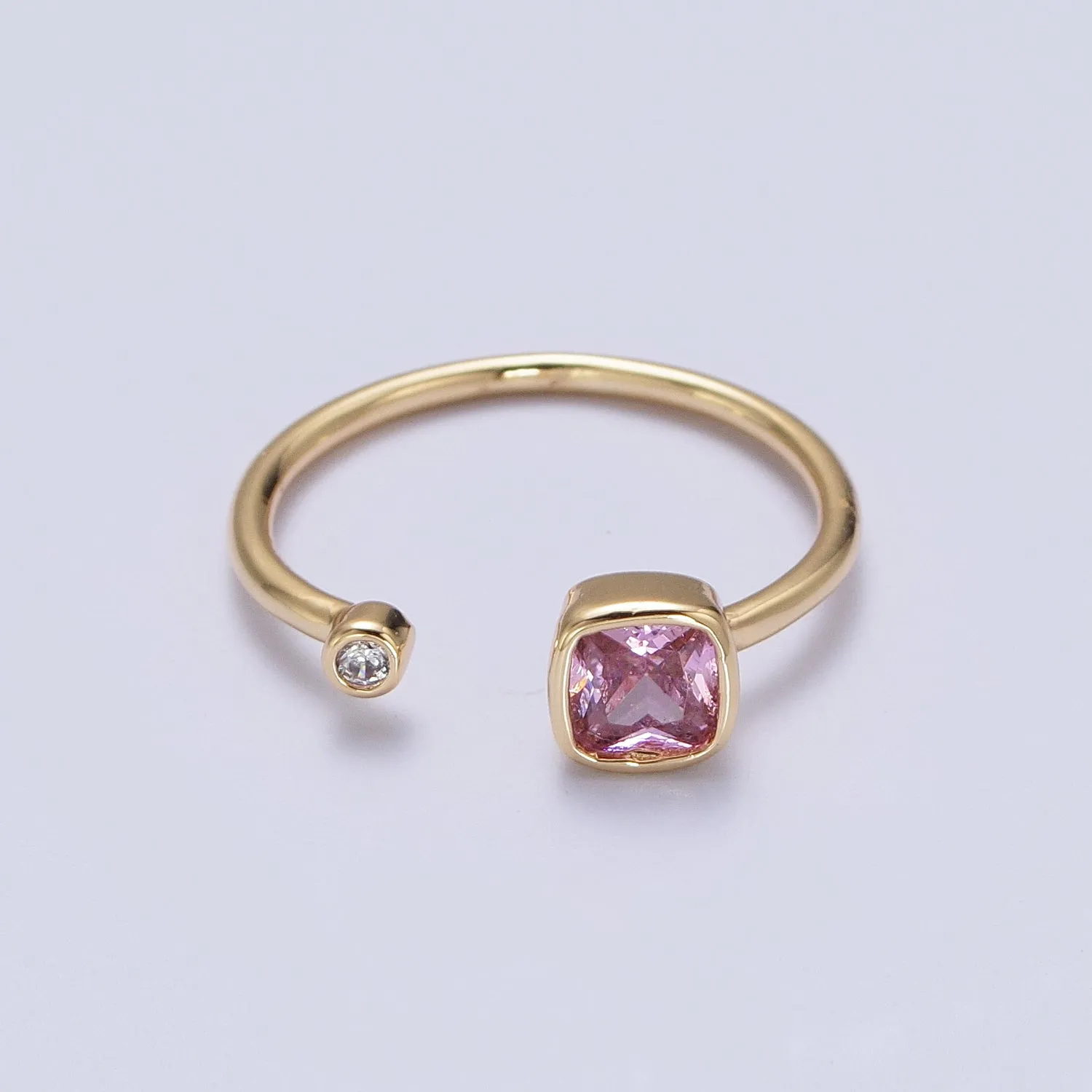 Double Mini CZ Cube Cubic Zirconia CZ Open Adjustable Gold Ring | Y-468 ~ Y-474