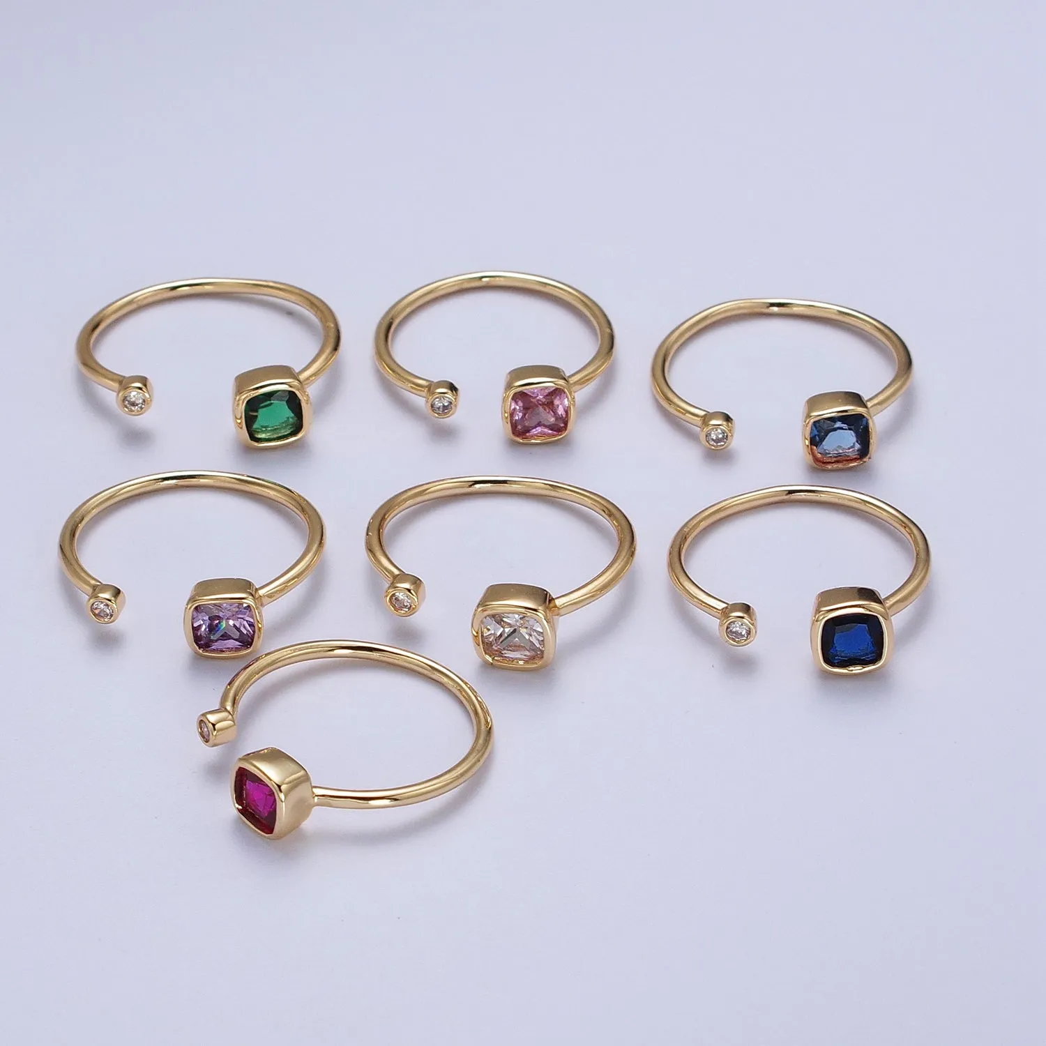 Double Mini CZ Cube Cubic Zirconia CZ Open Adjustable Gold Ring | Y-468 ~ Y-474