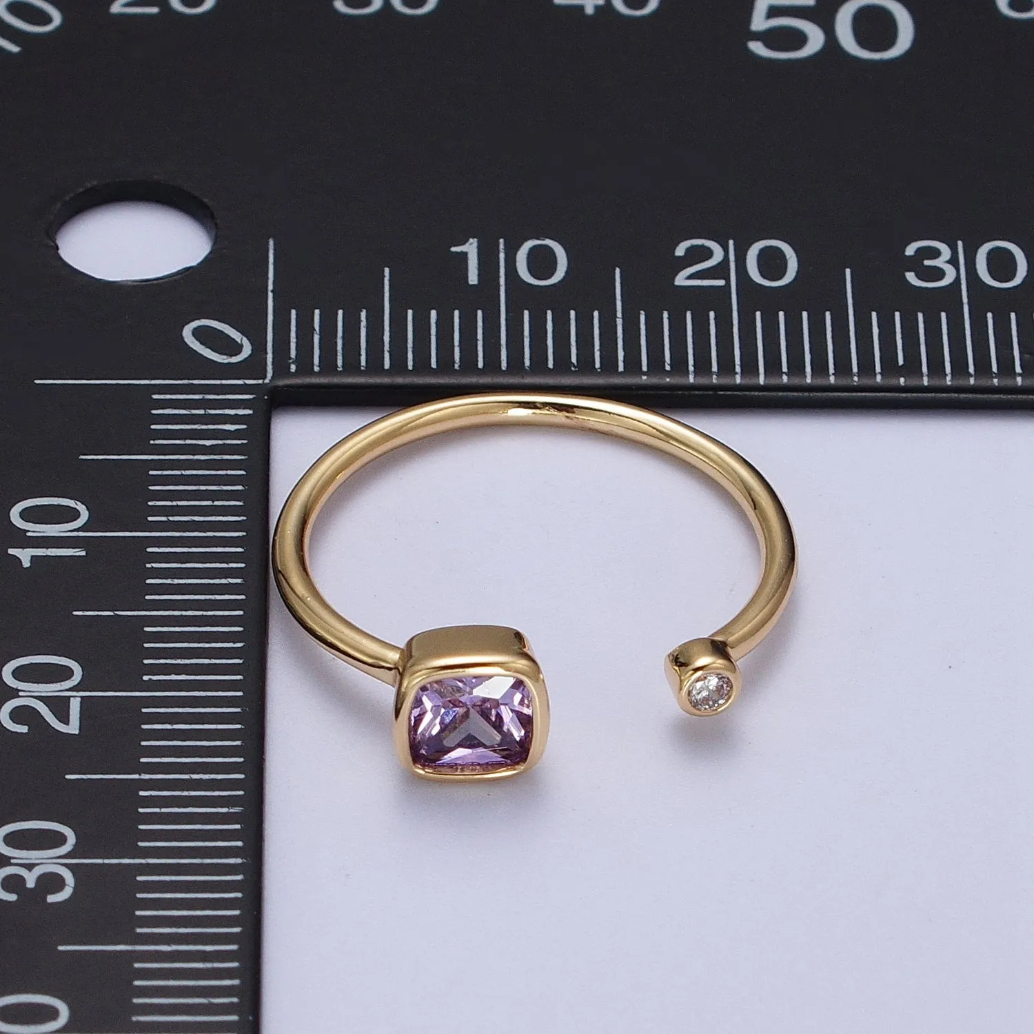 Double Mini CZ Cube Cubic Zirconia CZ Open Adjustable Gold Ring | Y-468 ~ Y-474