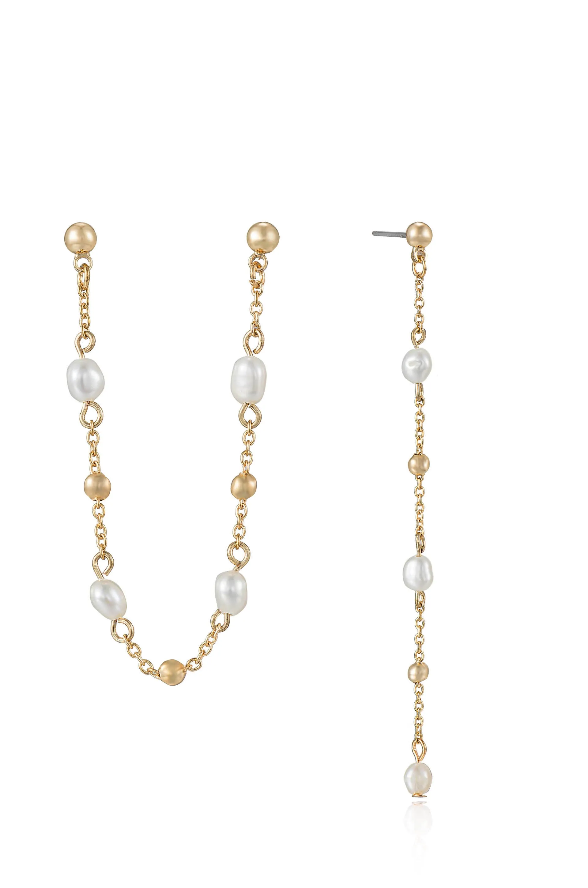 Double Piercing Freshwater Pearl Earrings