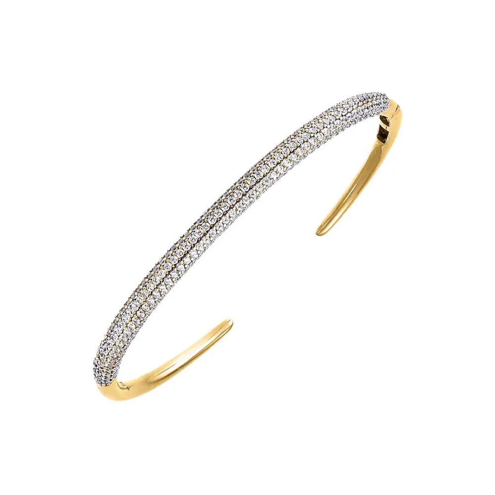 Double Row Pave Open Bangle Bracelet