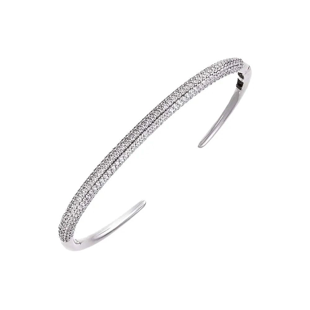 Double Row Pave Open Bangle Bracelet