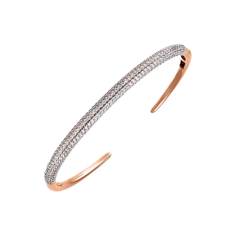 Double Row Pave Open Bangle Bracelet
