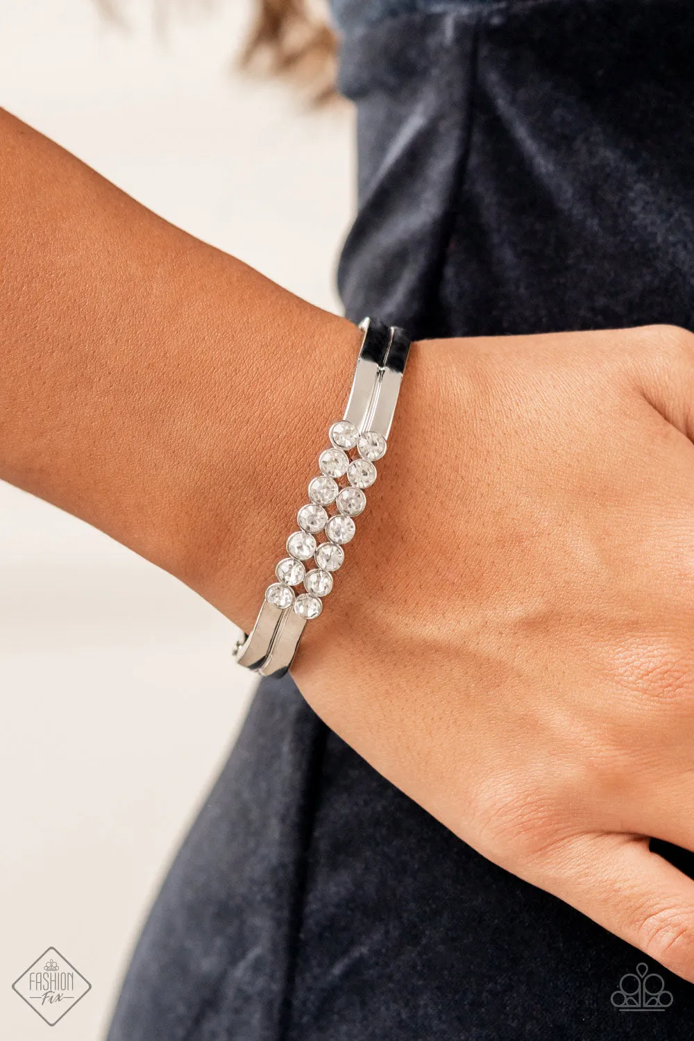 Doubled Down Dazzle - White (Rhinestone) Bracelet (FFA-1121)