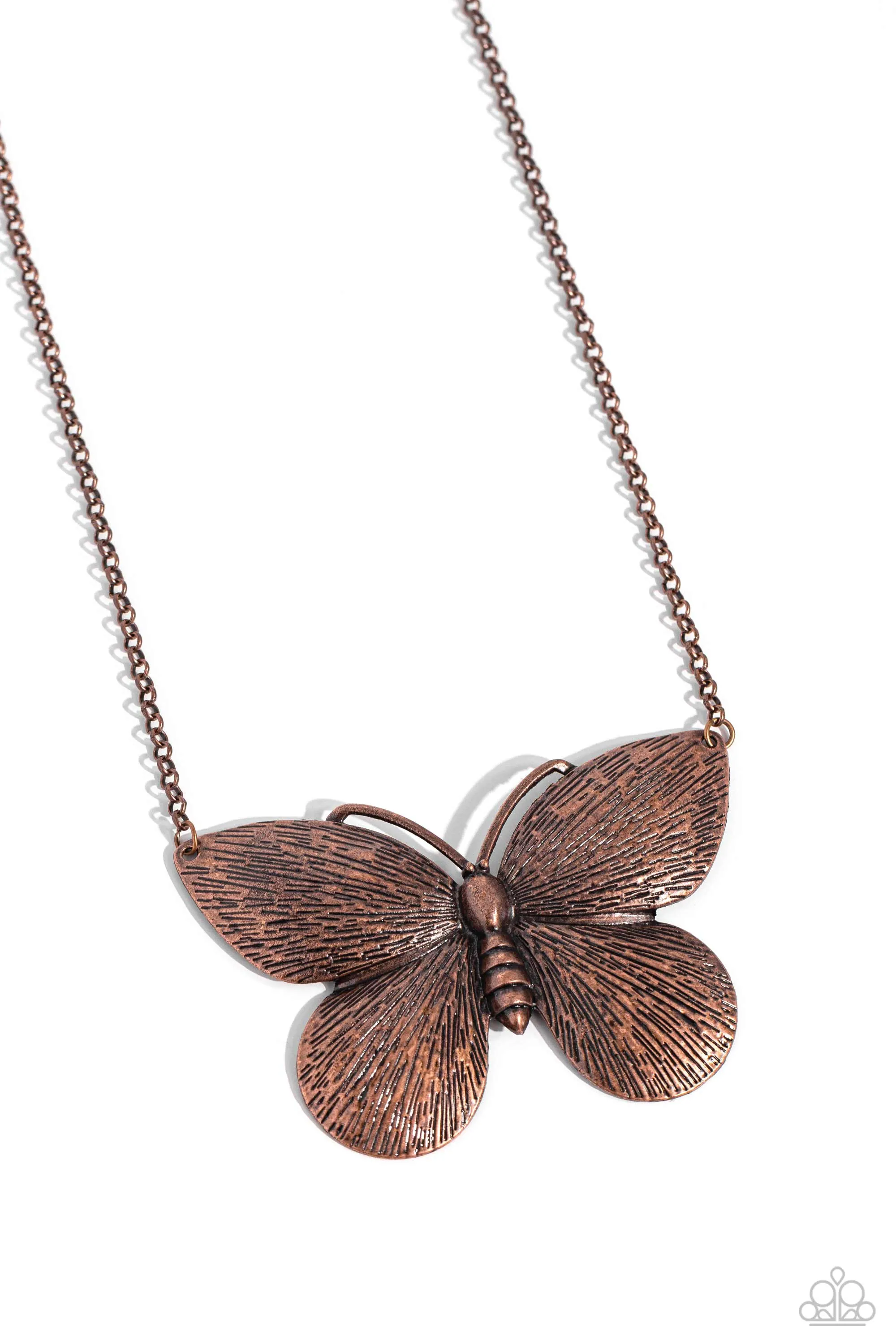 DRAWN to the Wind - Copper - Oversized Butterfly Paparazzi Short Necklace