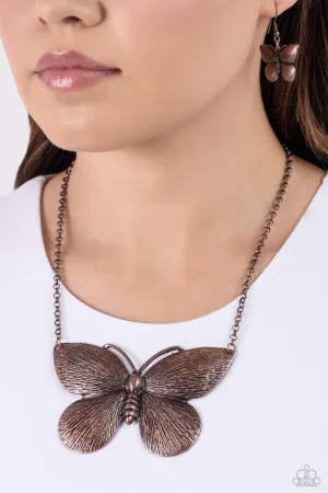 DRAWN to the Wind - Copper - Oversized Butterfly Paparazzi Short Necklace