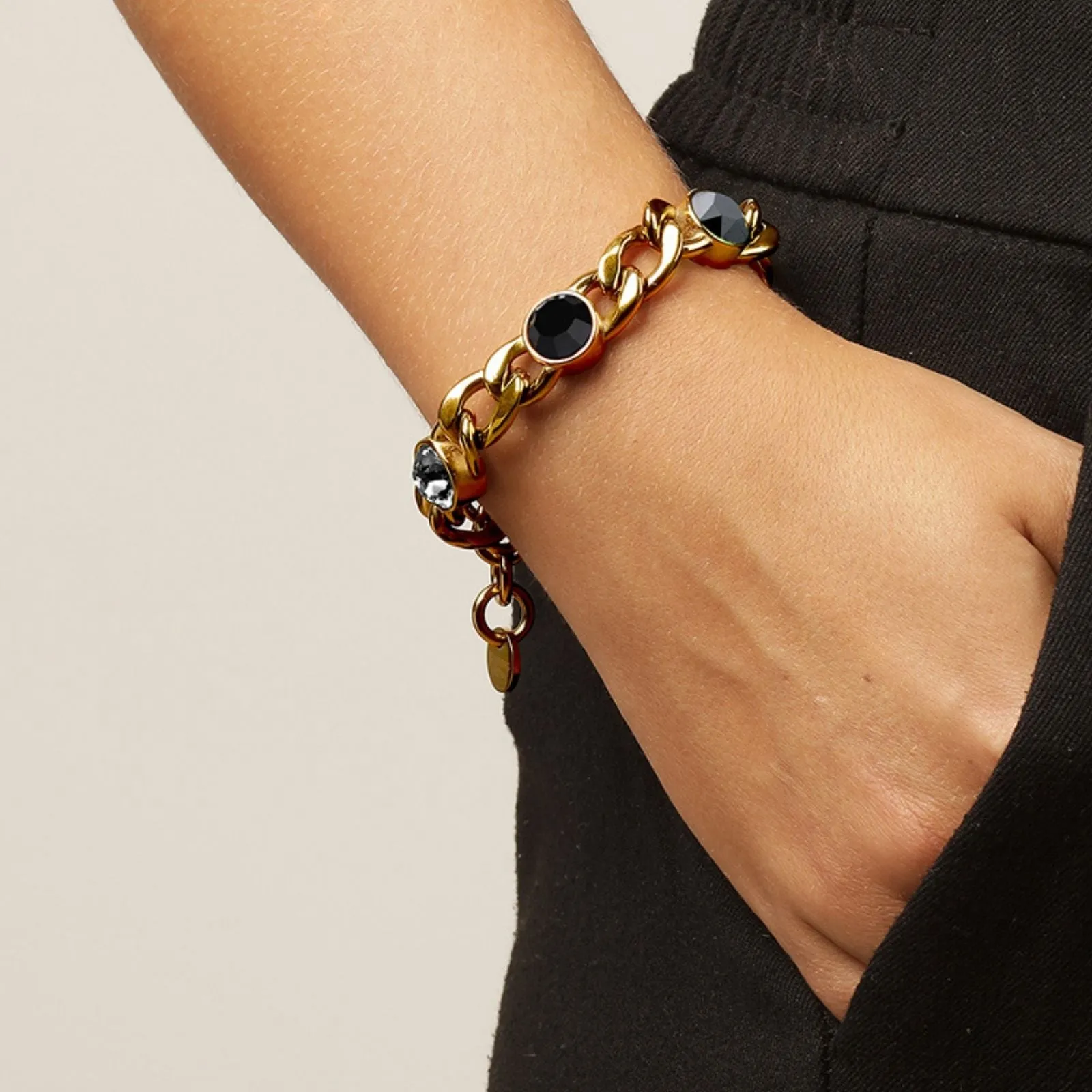 Dyrberg Kern Ariane Gold Curb Chain Bracelet - Black Mix