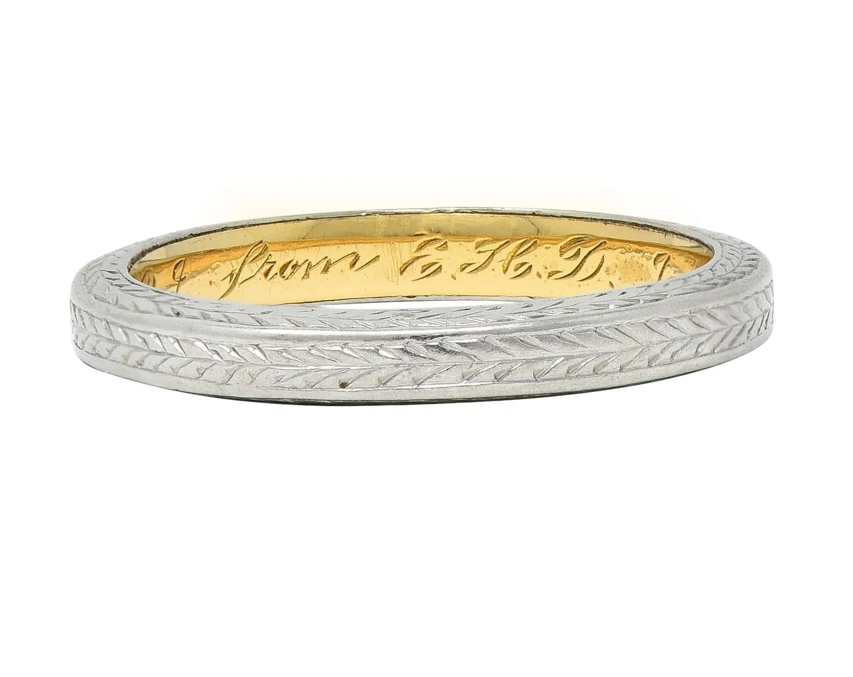 Edwardian 1912 18 Karat Two-Tone Gold Wheat Antique Wedding Band Ring