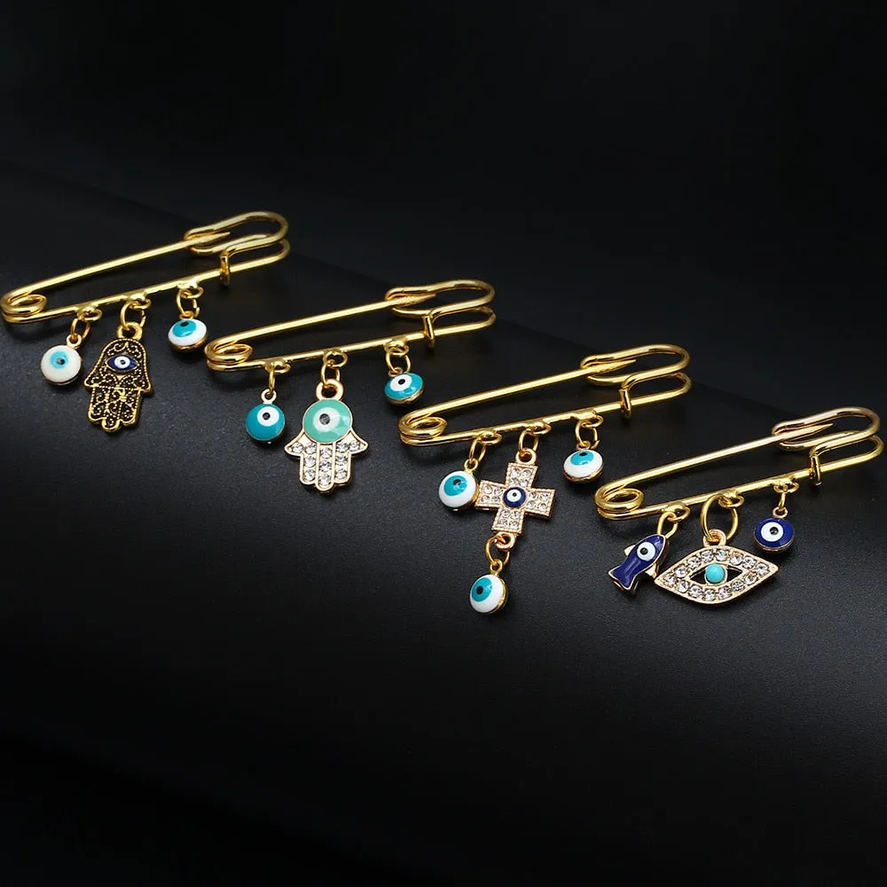 Elegant Geometric Turkish Evil Eye Brooches for Trendy Women - Gold and Silver Color Options