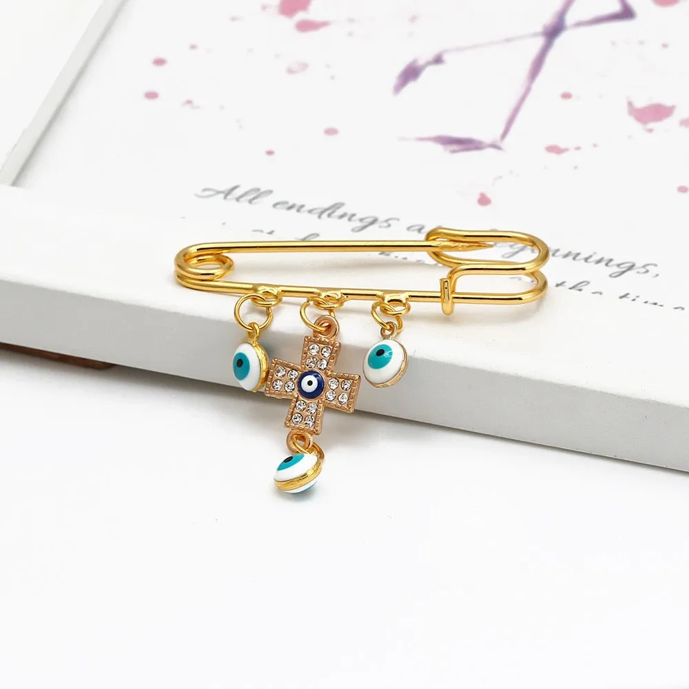 Elegant Geometric Turkish Evil Eye Brooches for Trendy Women - Gold and Silver Color Options