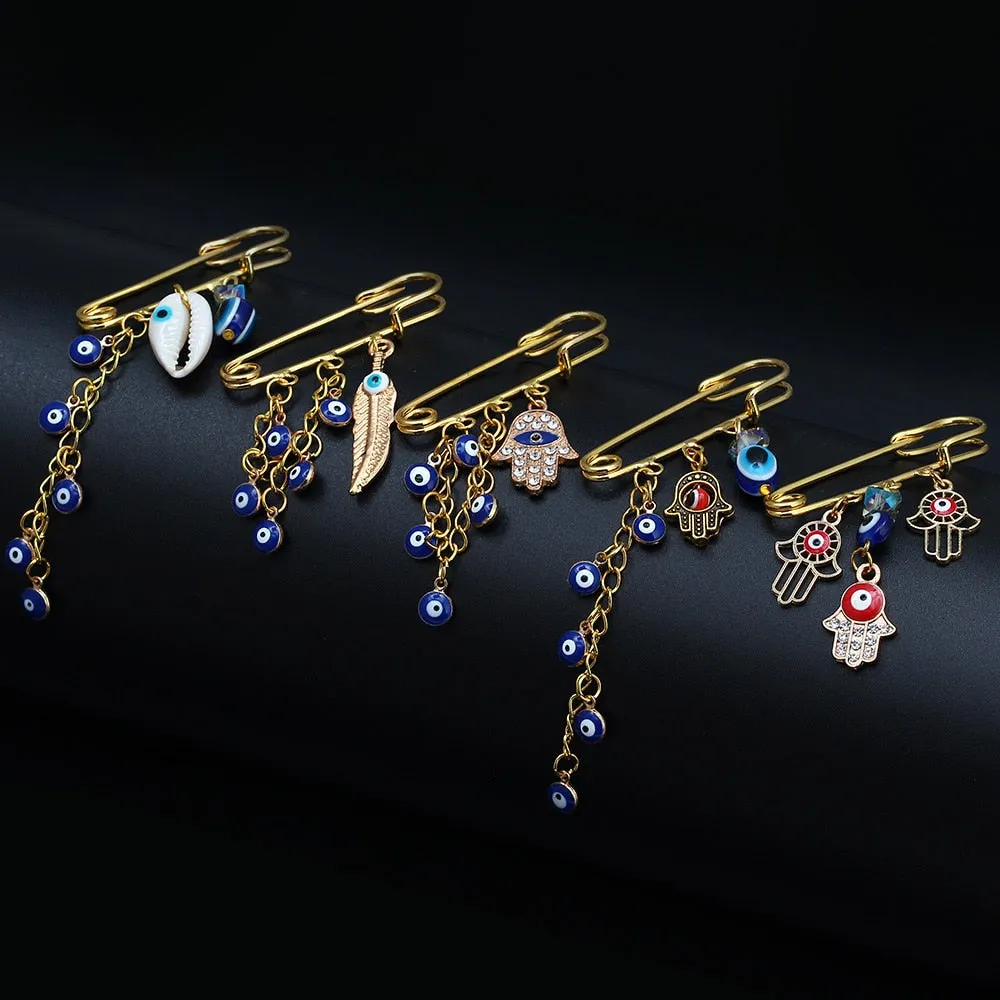 Elegant Geometric Turkish Evil Eye Brooches for Trendy Women - Gold and Silver Color Options