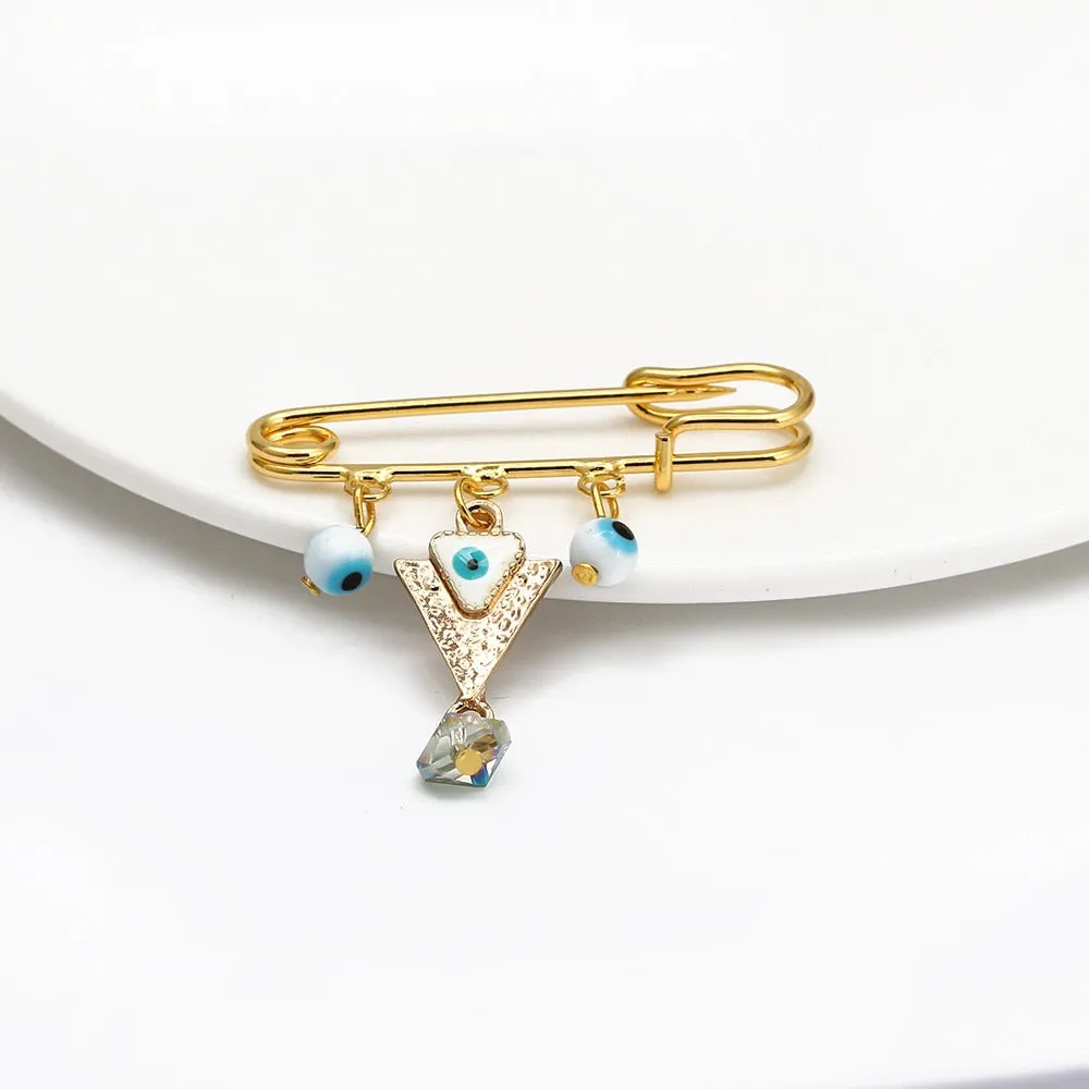 Elegant Geometric Turkish Evil Eye Brooches for Trendy Women - Gold and Silver Color Options