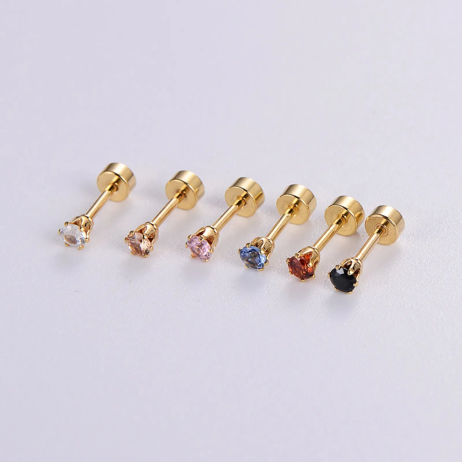 Elegant Simple Style Round Inlay Stainless Steel Zircon 18k Gold Plated Ear Studs