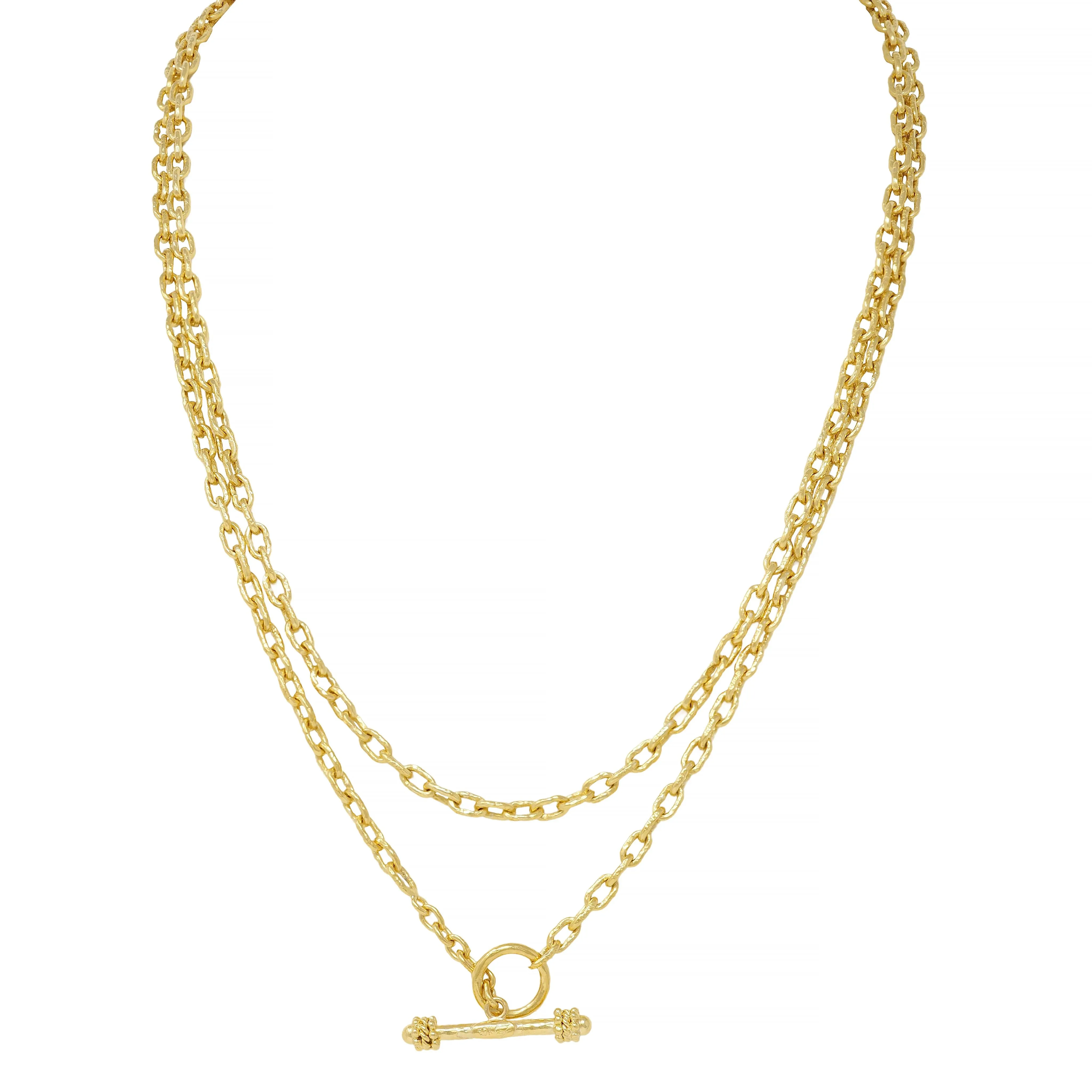 Elizabeth Locke Contemporary 19 Karat Yellow Gold Hammered Cable Link Chain Necklce