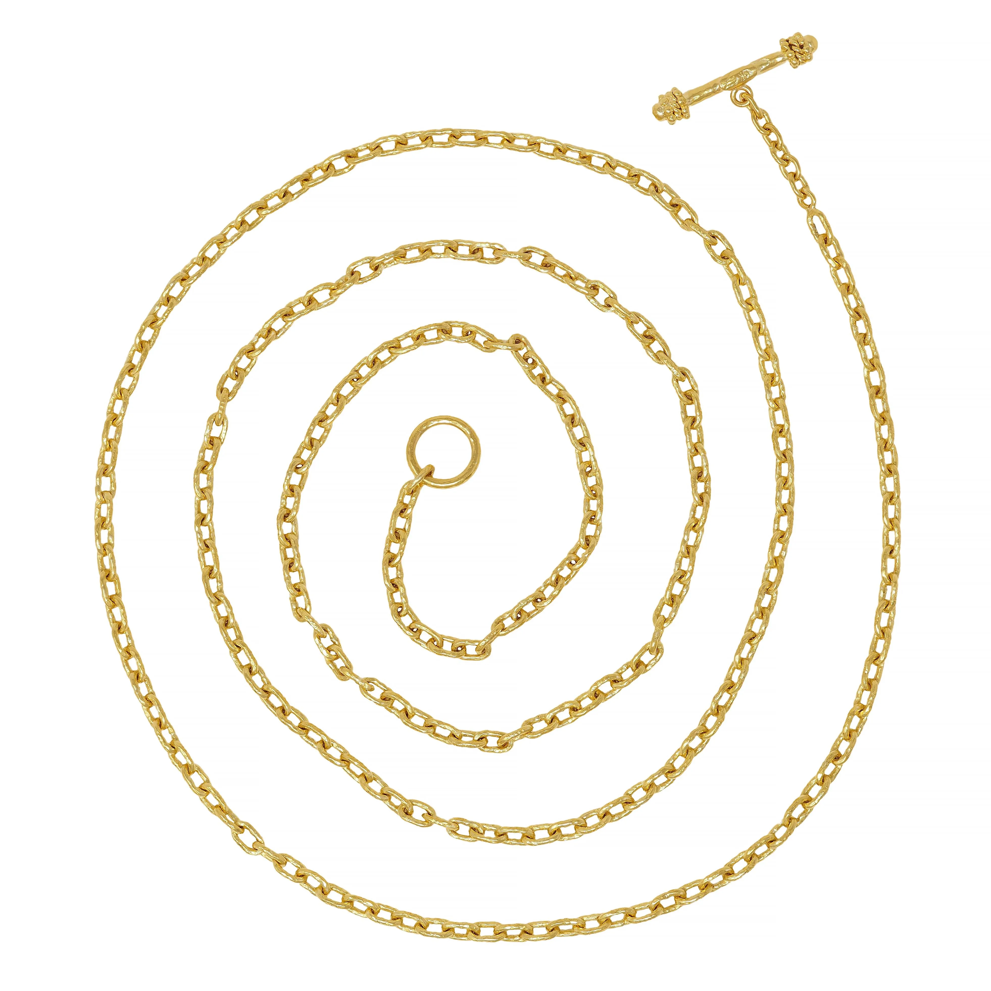 Elizabeth Locke Contemporary 19 Karat Yellow Gold Hammered Cable Link Chain Necklce