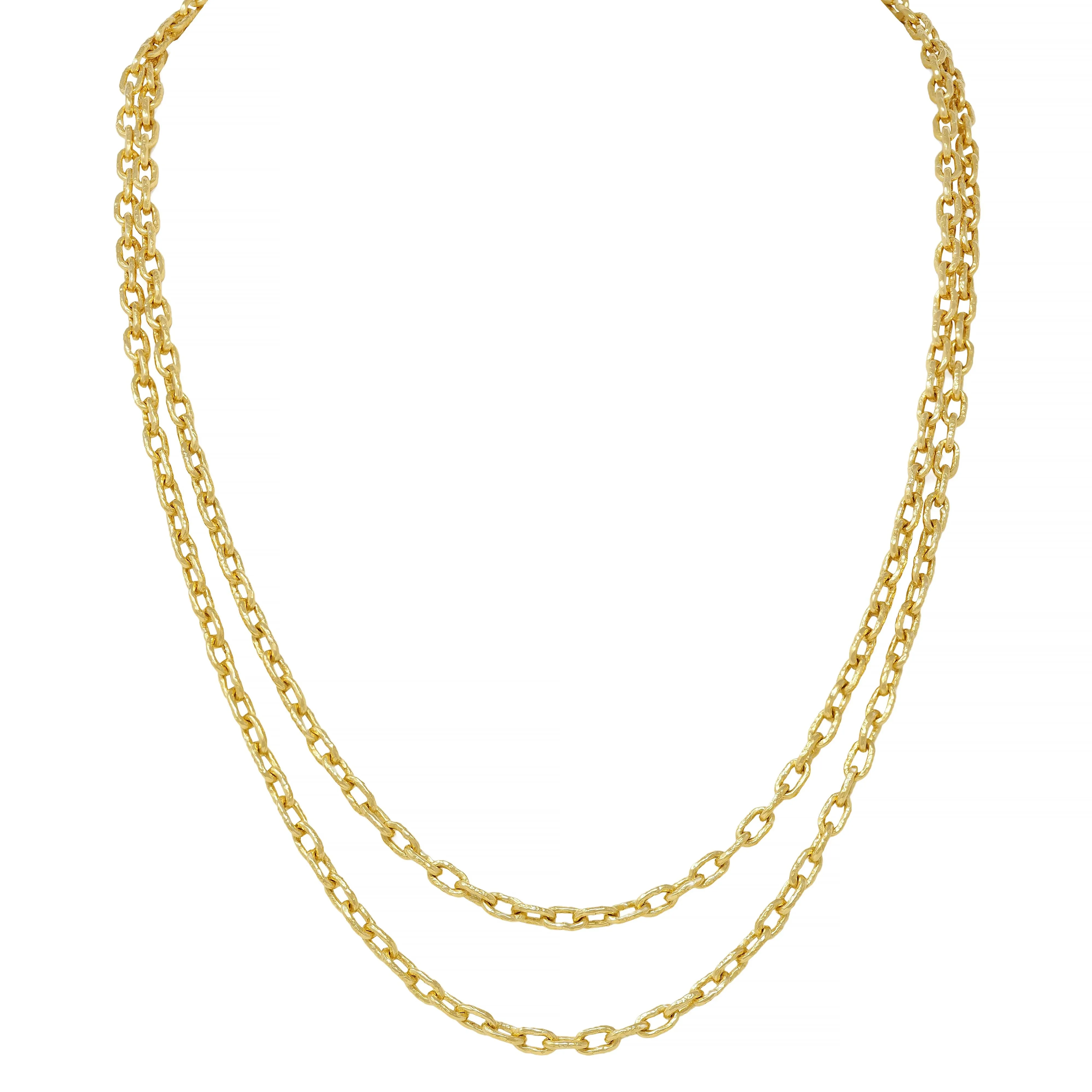 Elizabeth Locke Contemporary 19 Karat Yellow Gold Hammered Cable Link Chain Necklce