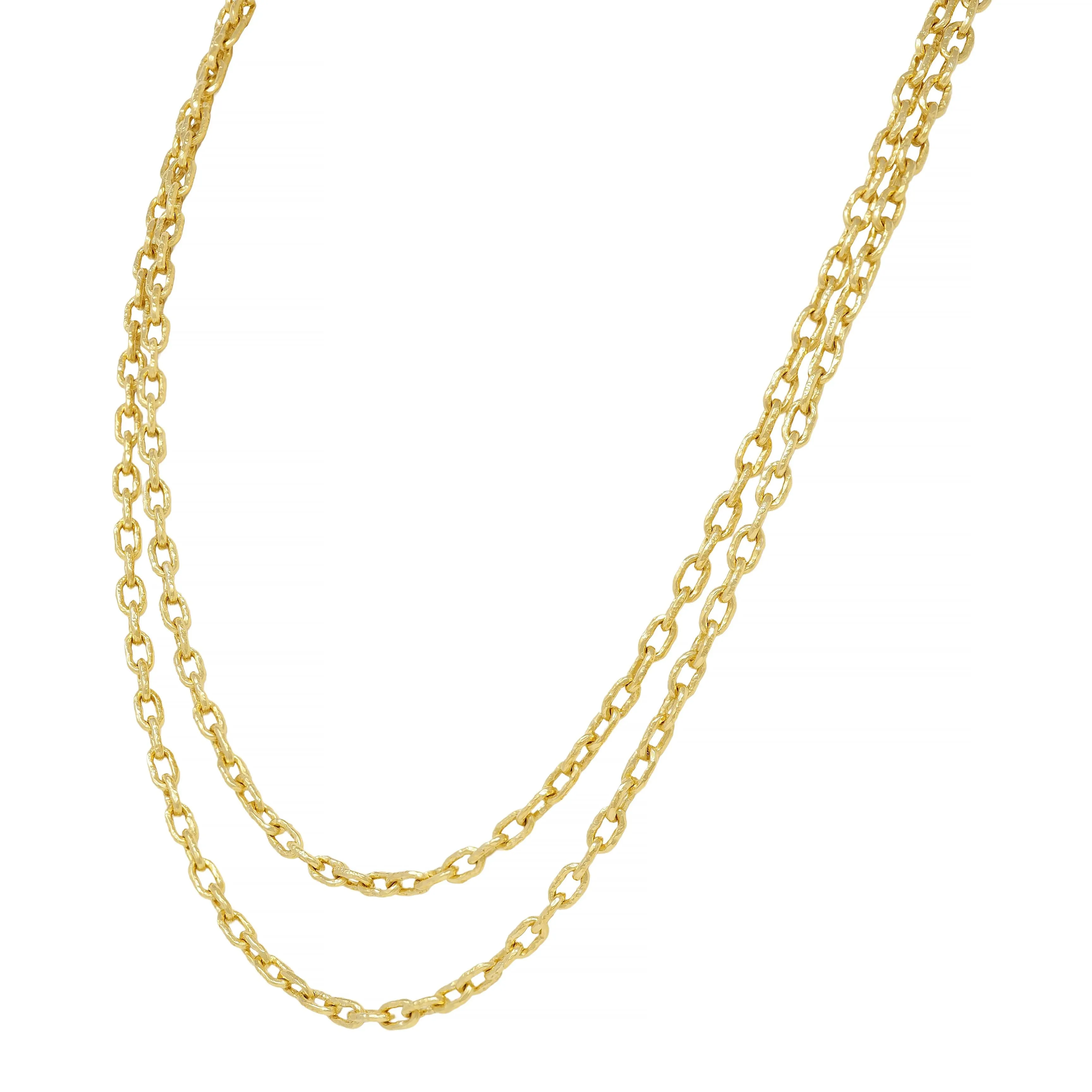 Elizabeth Locke Contemporary 19 Karat Yellow Gold Hammered Cable Link Chain Necklce
