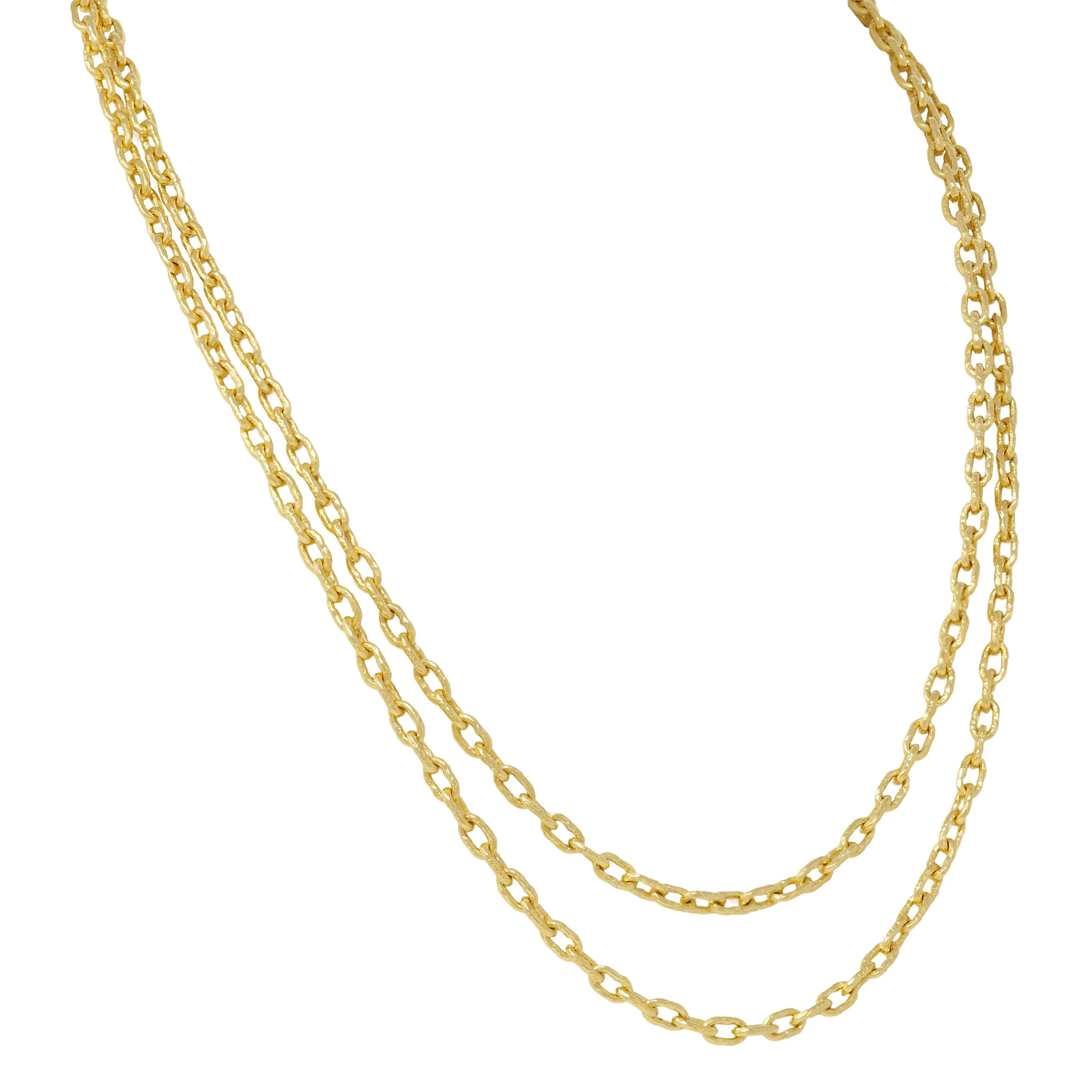 Elizabeth Locke Contemporary 19 Karat Yellow Gold Hammered Cable Link Chain Necklce