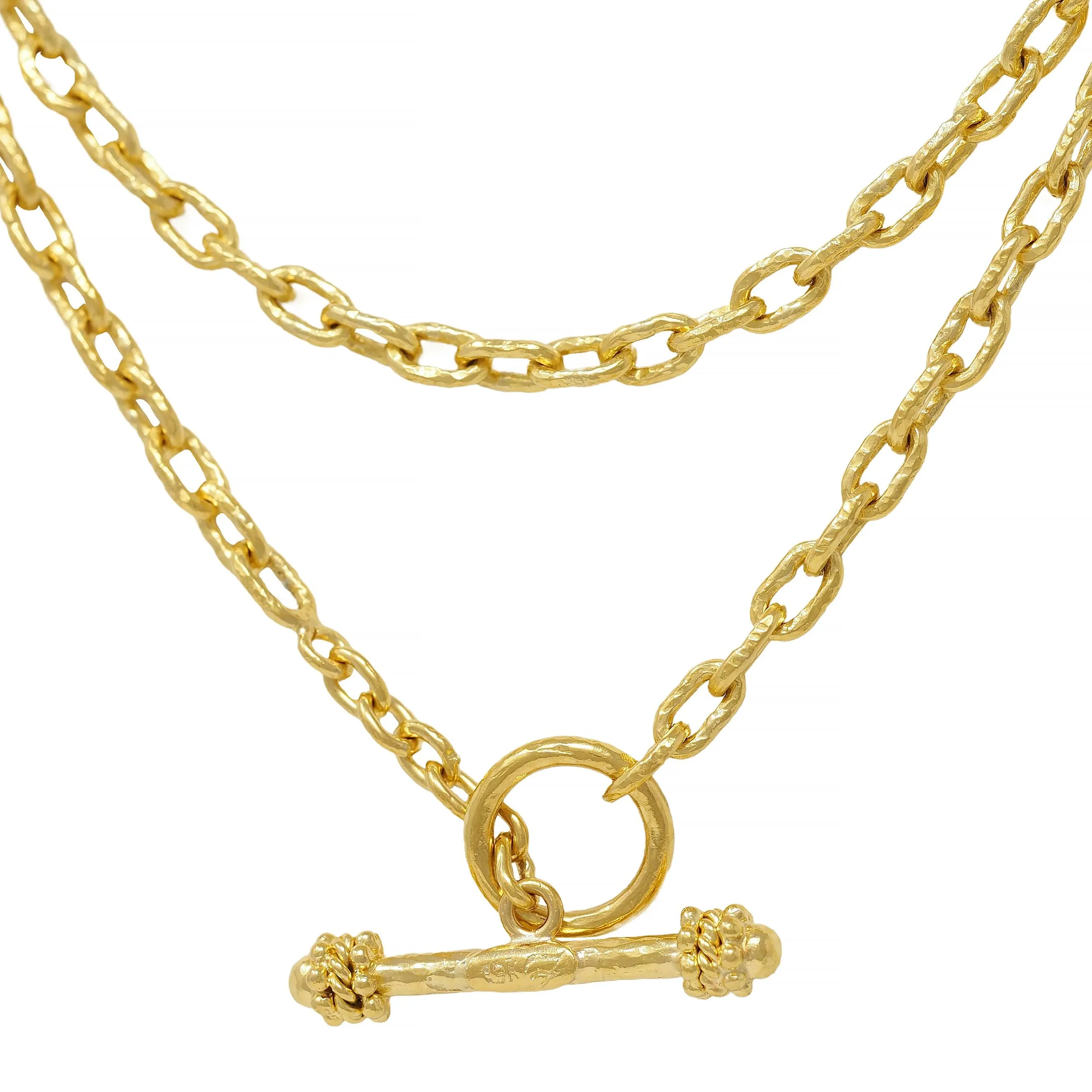 Elizabeth Locke Contemporary 19 Karat Yellow Gold Hammered Cable Link Chain Necklce