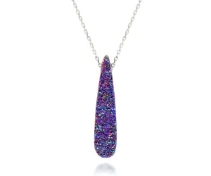 Elongated Purple Rainbow Teardrop Druzy Necklace