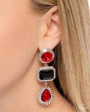 Entertaining the Thought - Red - and Black Gem Paparazzi Post Earrings