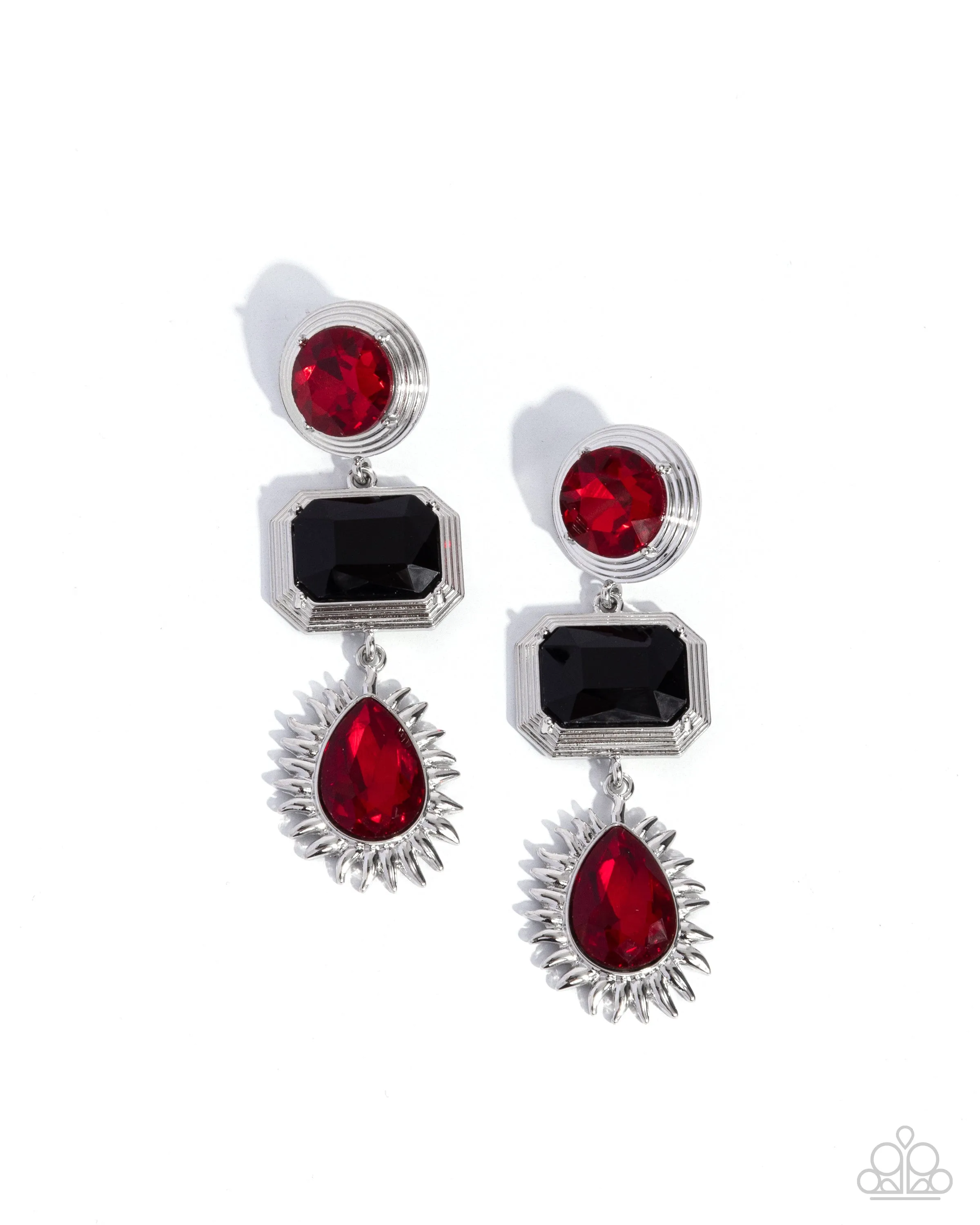 Entertaining the Thought - Red - and Black Gem Paparazzi Post Earrings